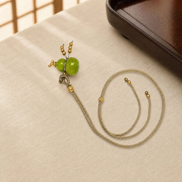 Chinese Lacquerware Gourd Necklace - Sage Green