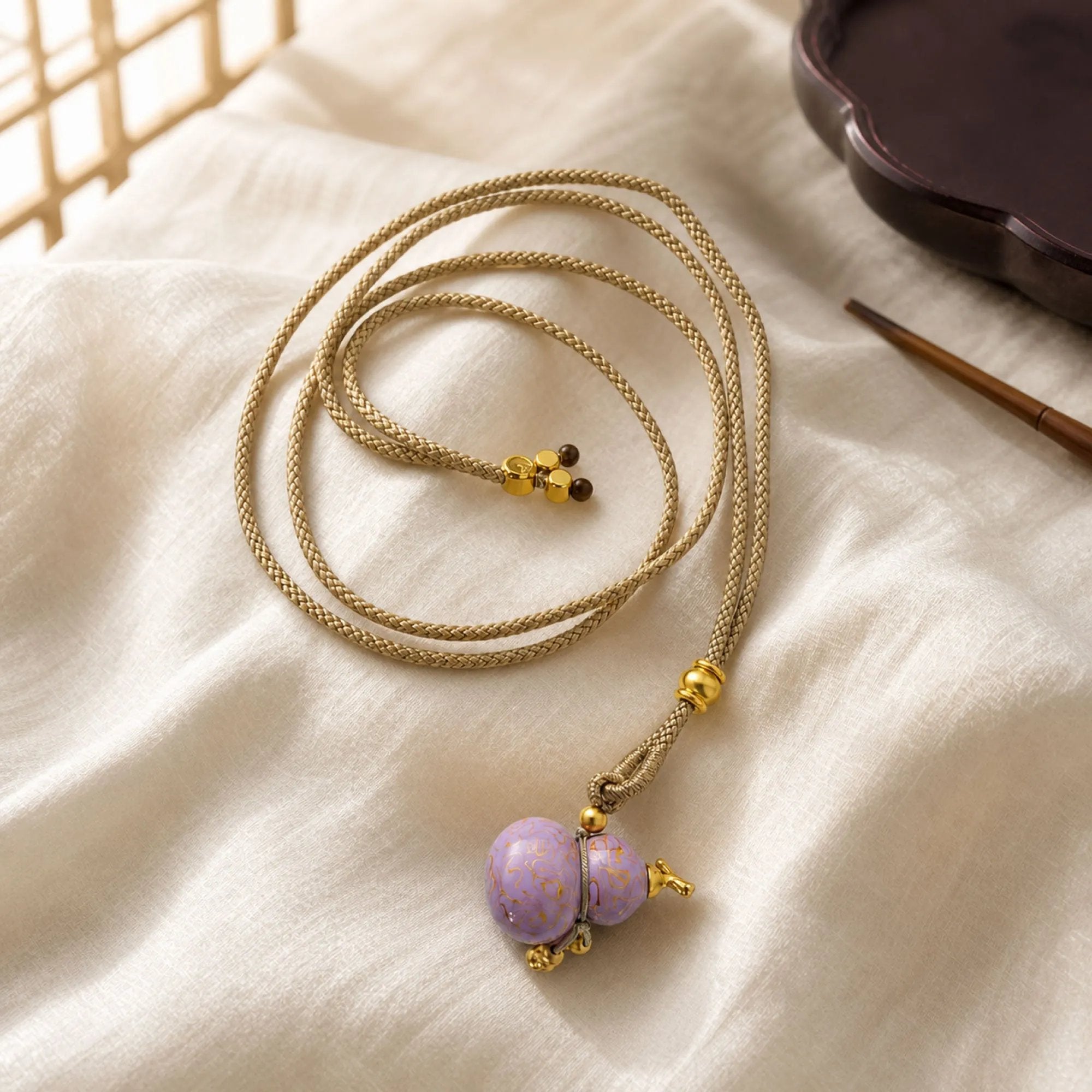 Chinese Lacquerware Gourd Necklace - Lavender