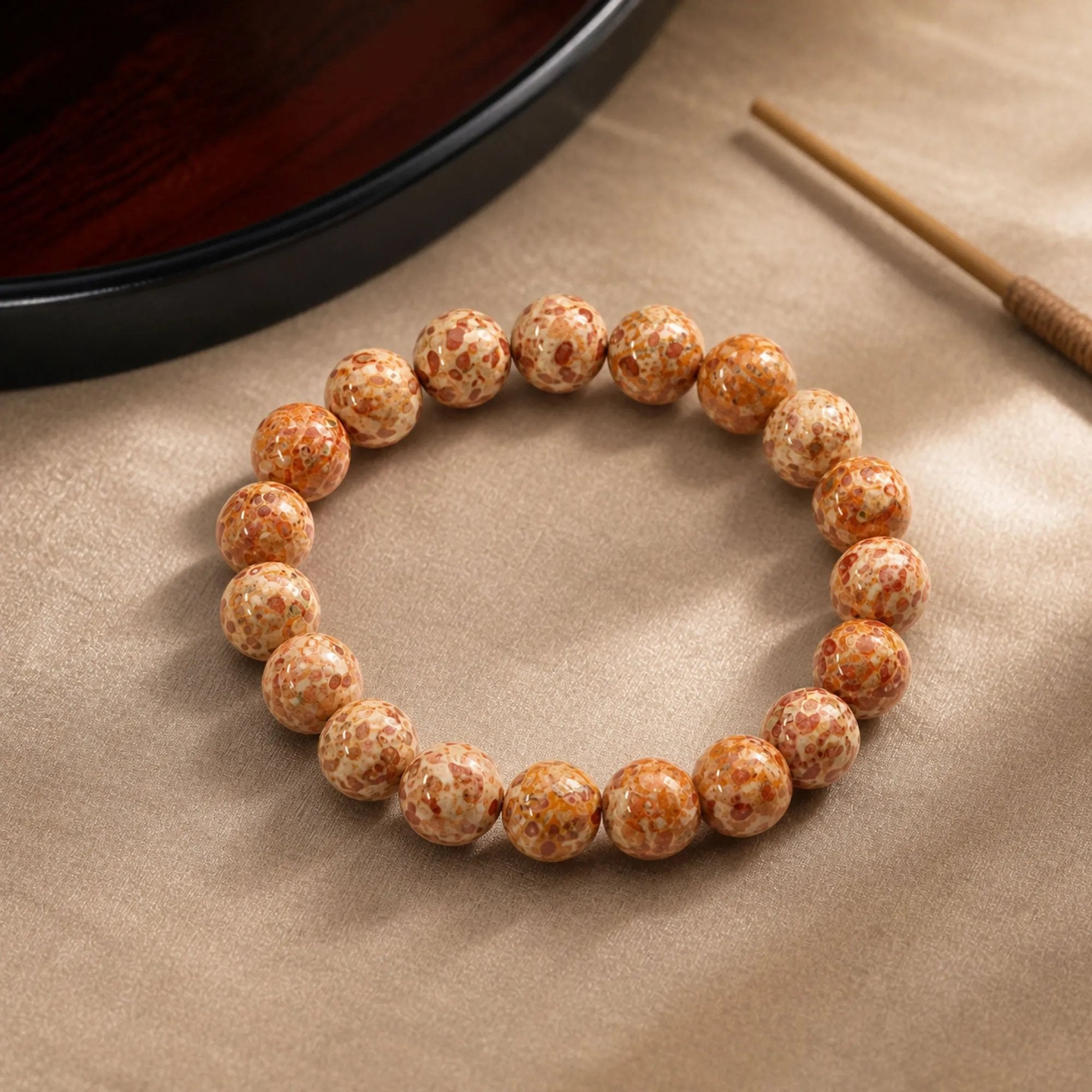 Chinese Lacquerware Beaded Bracelet - Amber