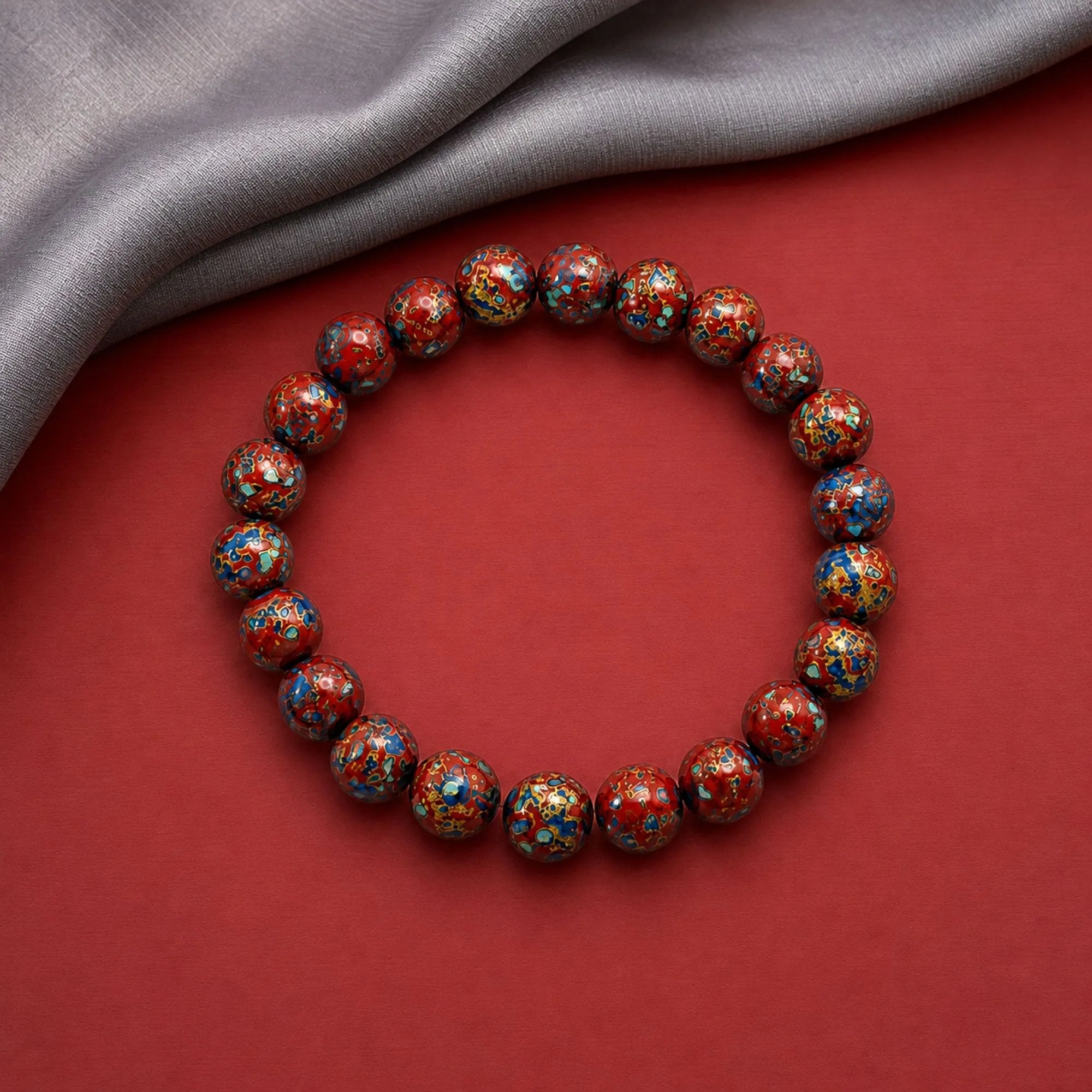Chinese Lacquerware Beaded Bracelet - Jujube Red