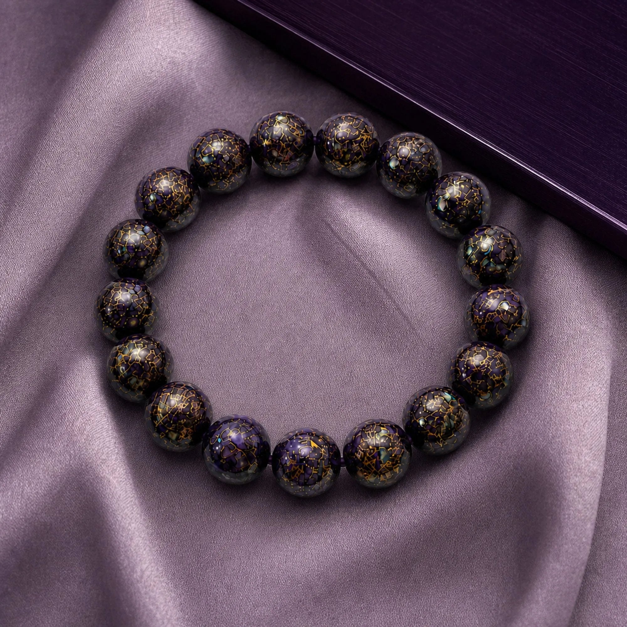Chinese Lacquerware Beaded Bracelet - Plum Black
