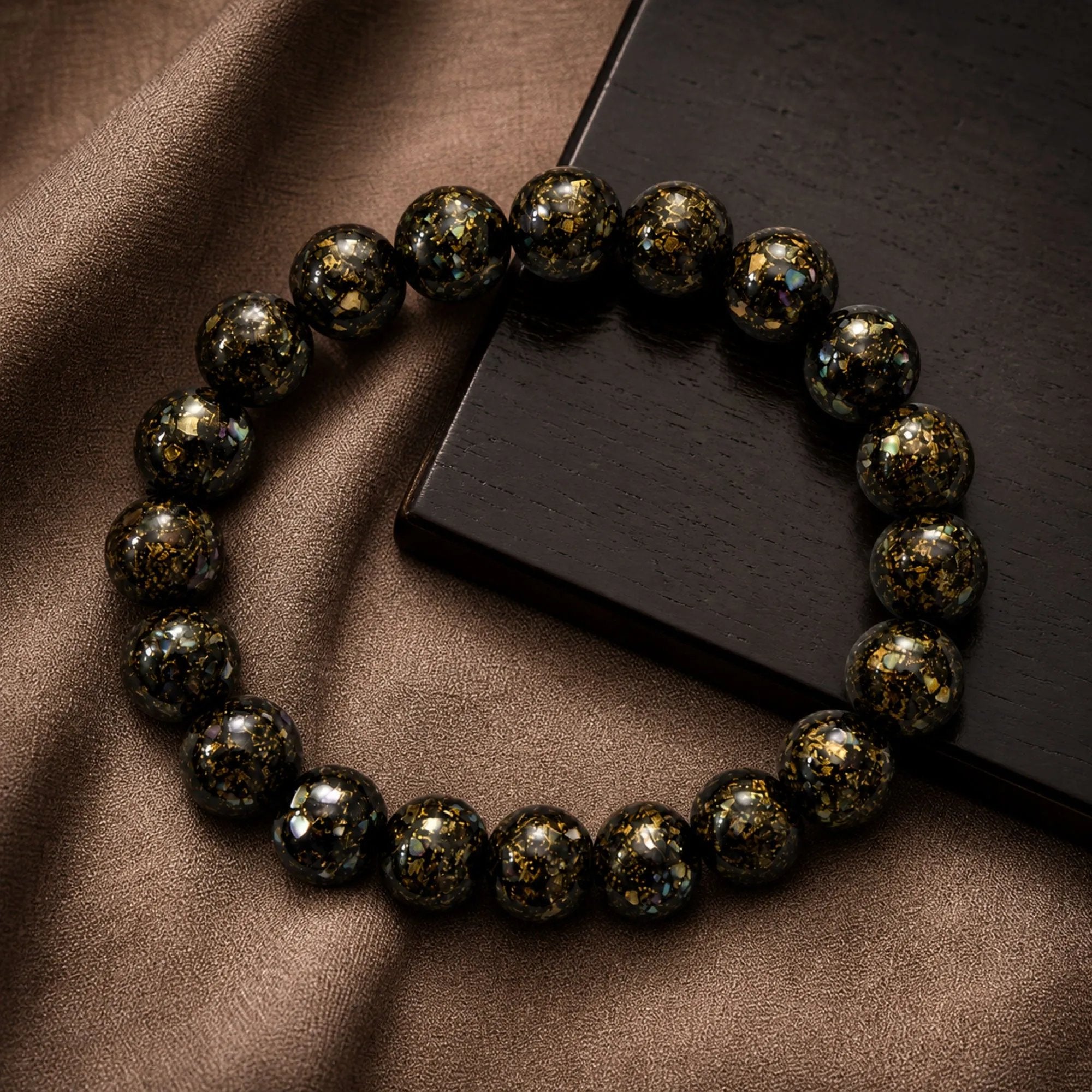 Chinese Lacquerware Beaded Bracelet - Midnight Black