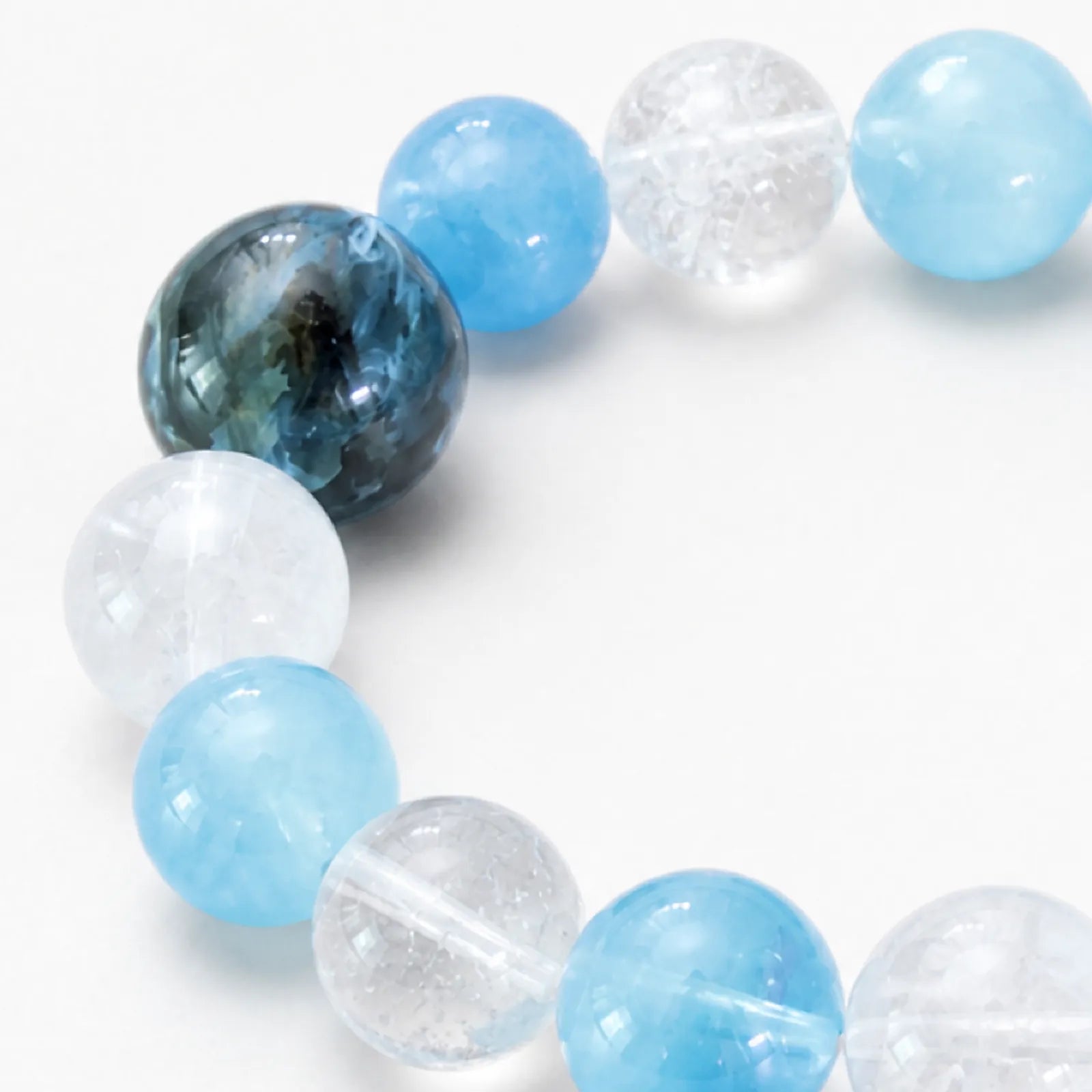 Clear Quartz & Blue Chalcedony Bracelet with Gemstone Focal Bead - detail view 2