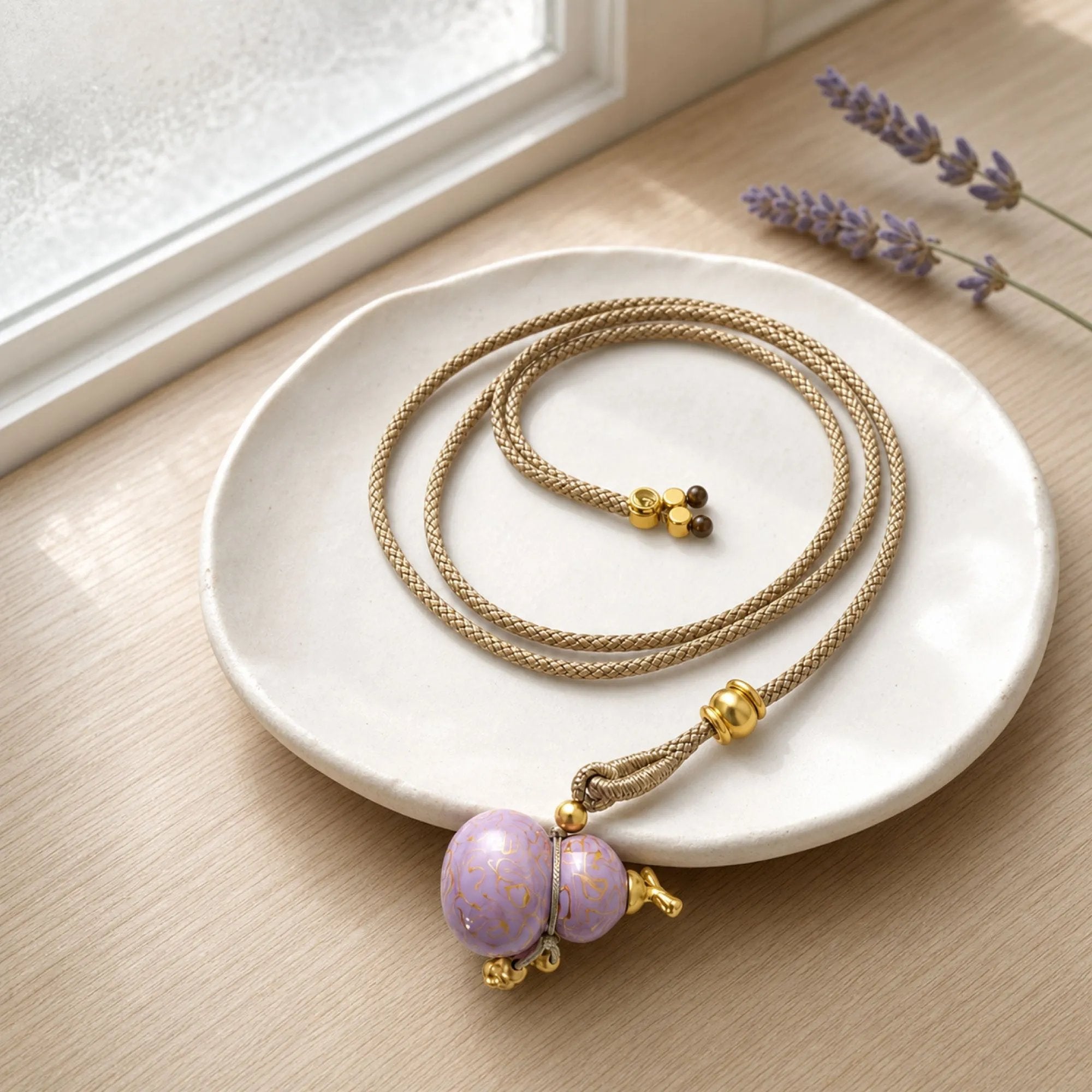 Chinese Lacquerware Gourd Necklace - Lavender