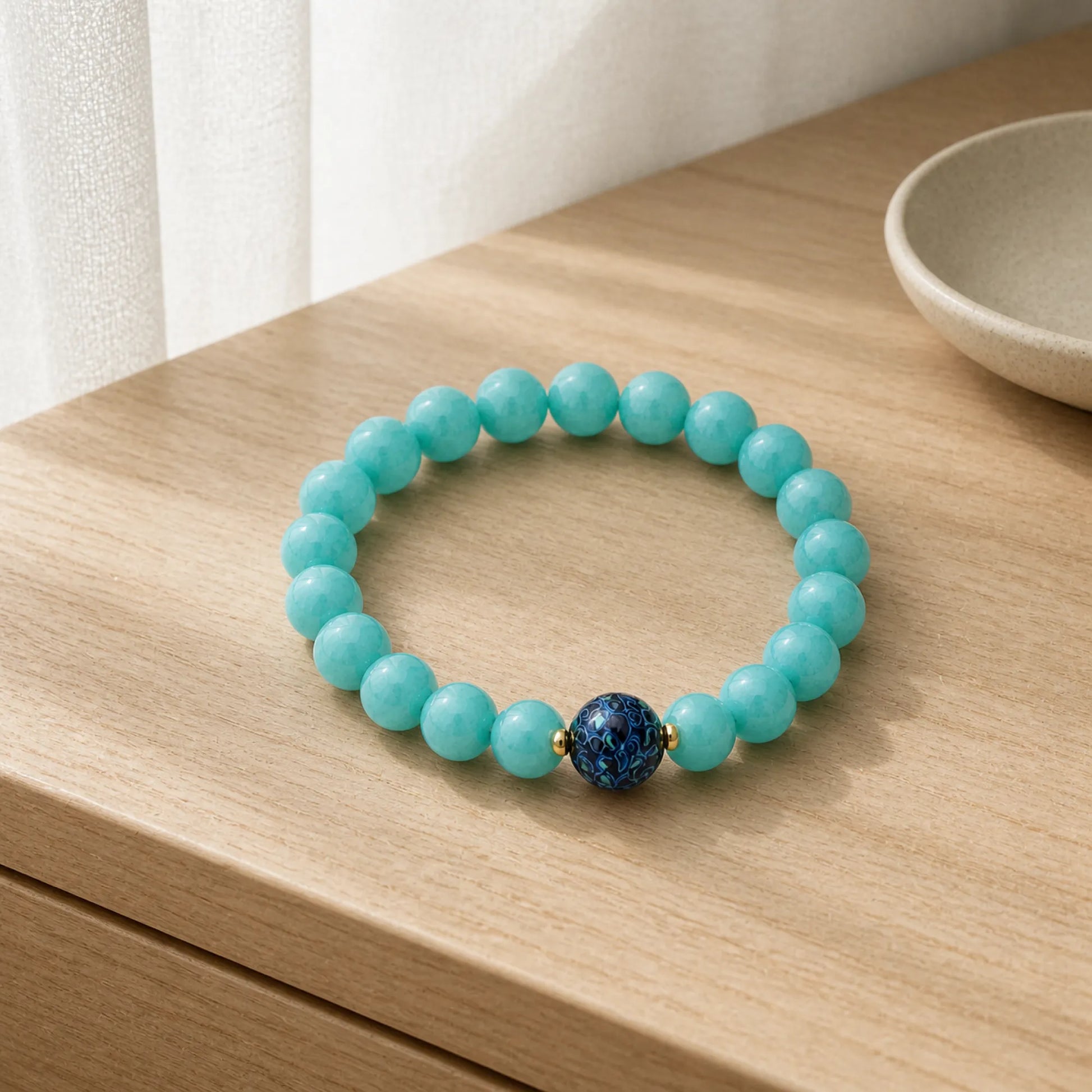 Aquamarine & Lacquerware Focal Bead Bracelet - lifestyle scene 2