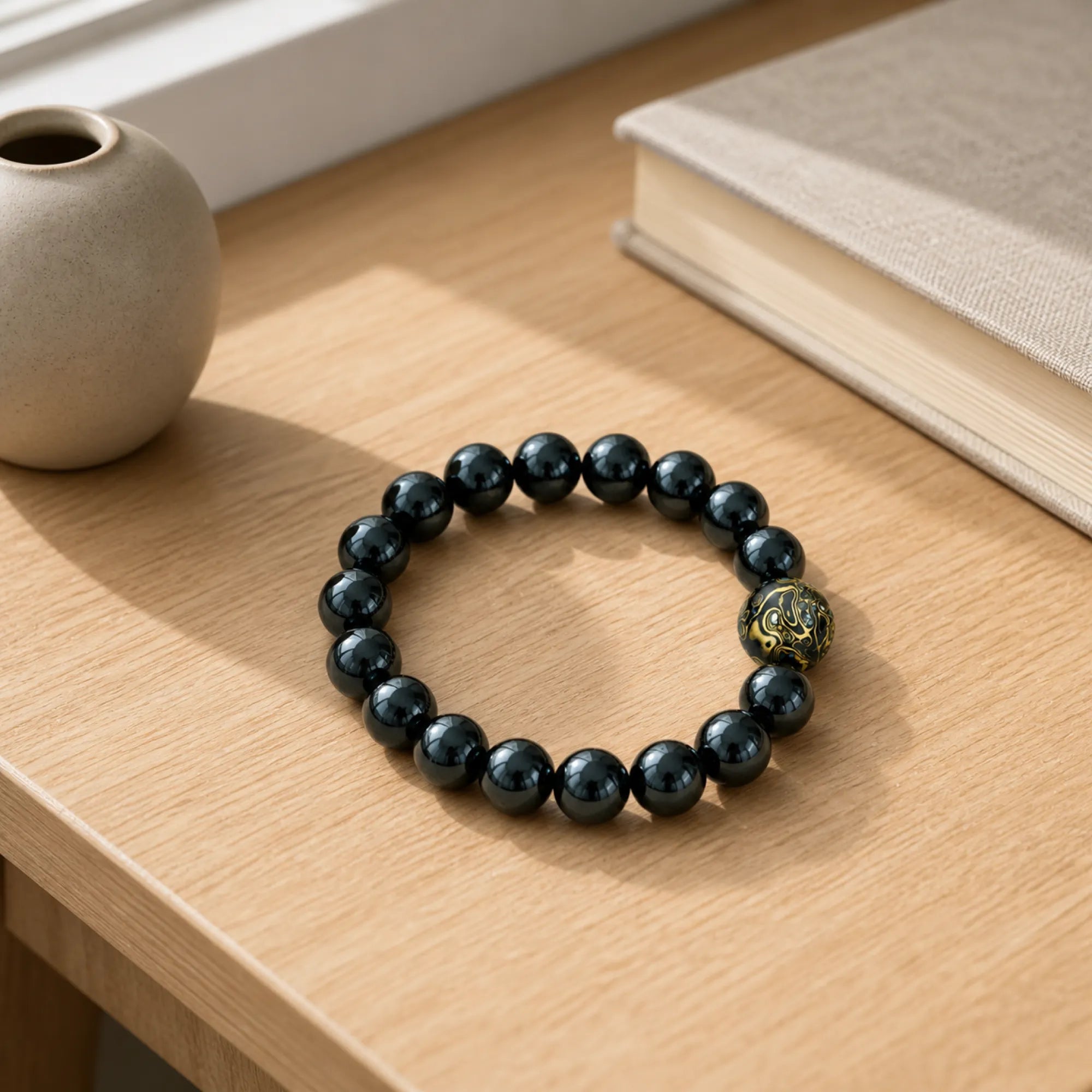 Lacquerware & Black Agate Beaded Bracelet - lifestyle scene 2