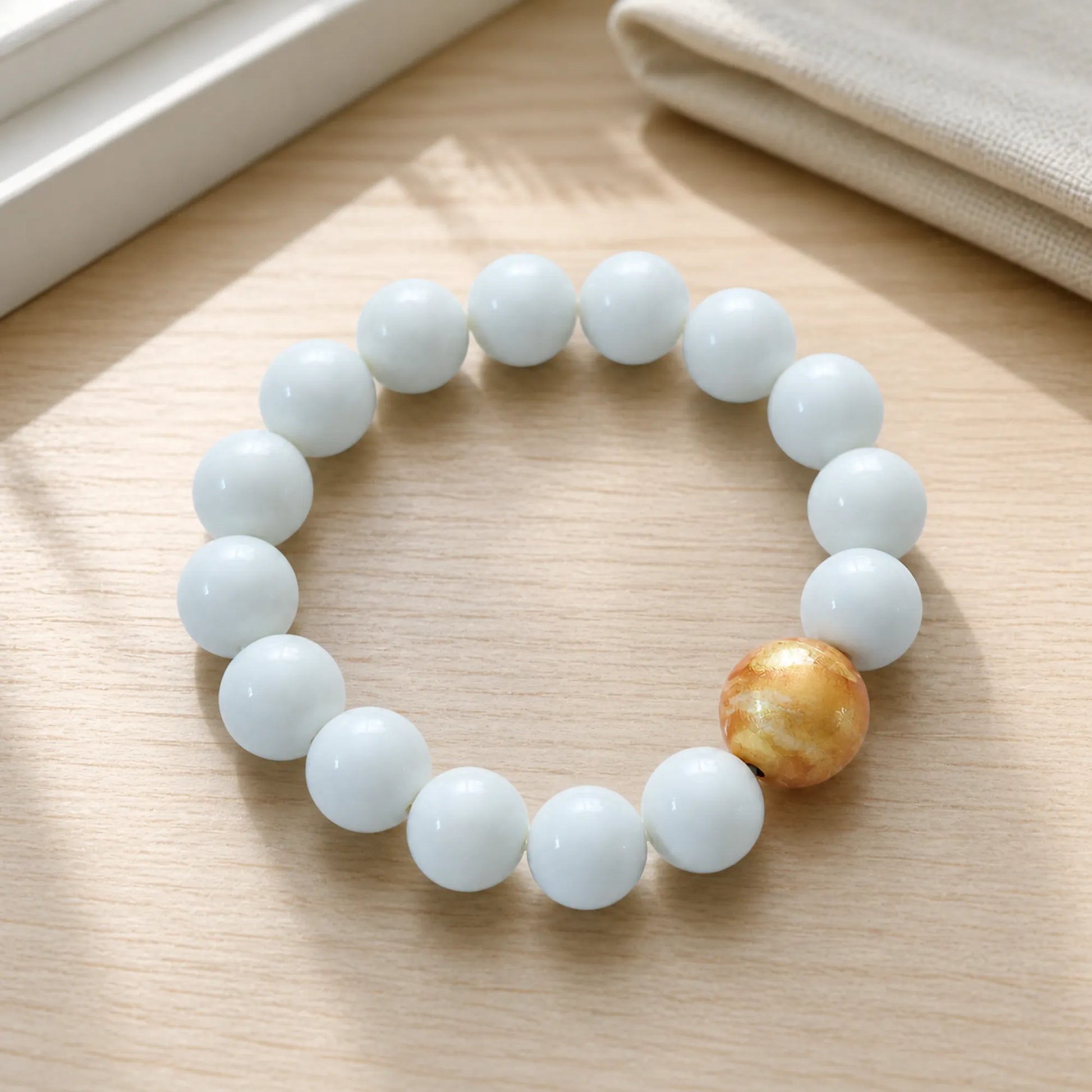 White Jade & Lacquerware Focal Bead Bracelet - lifestyle scene 2