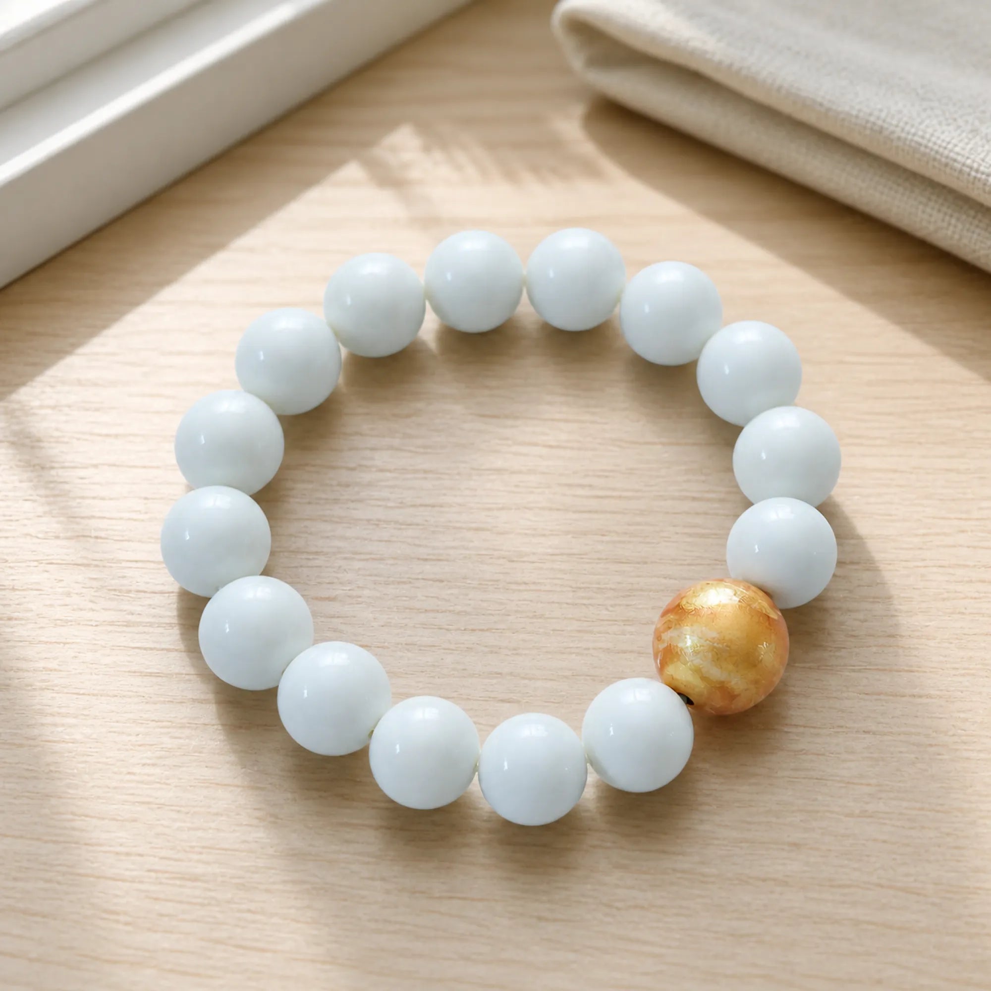 White Jade & Lacquerware Focal Bead Bracelet - lifestyle scene 2