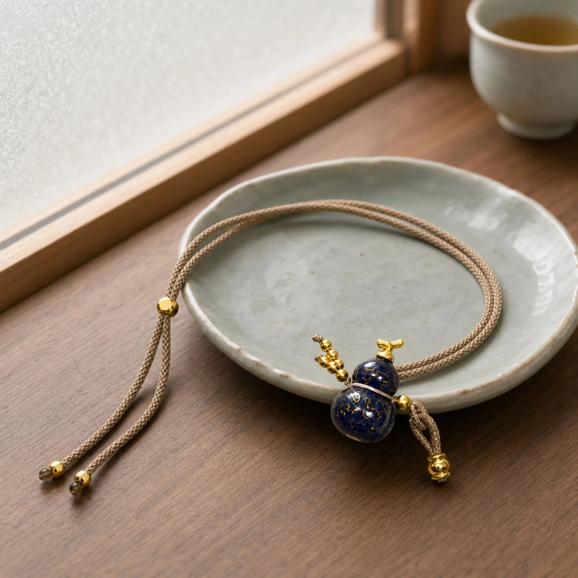 Chinese Lacquerware Gourd Necklace - Deep Blue