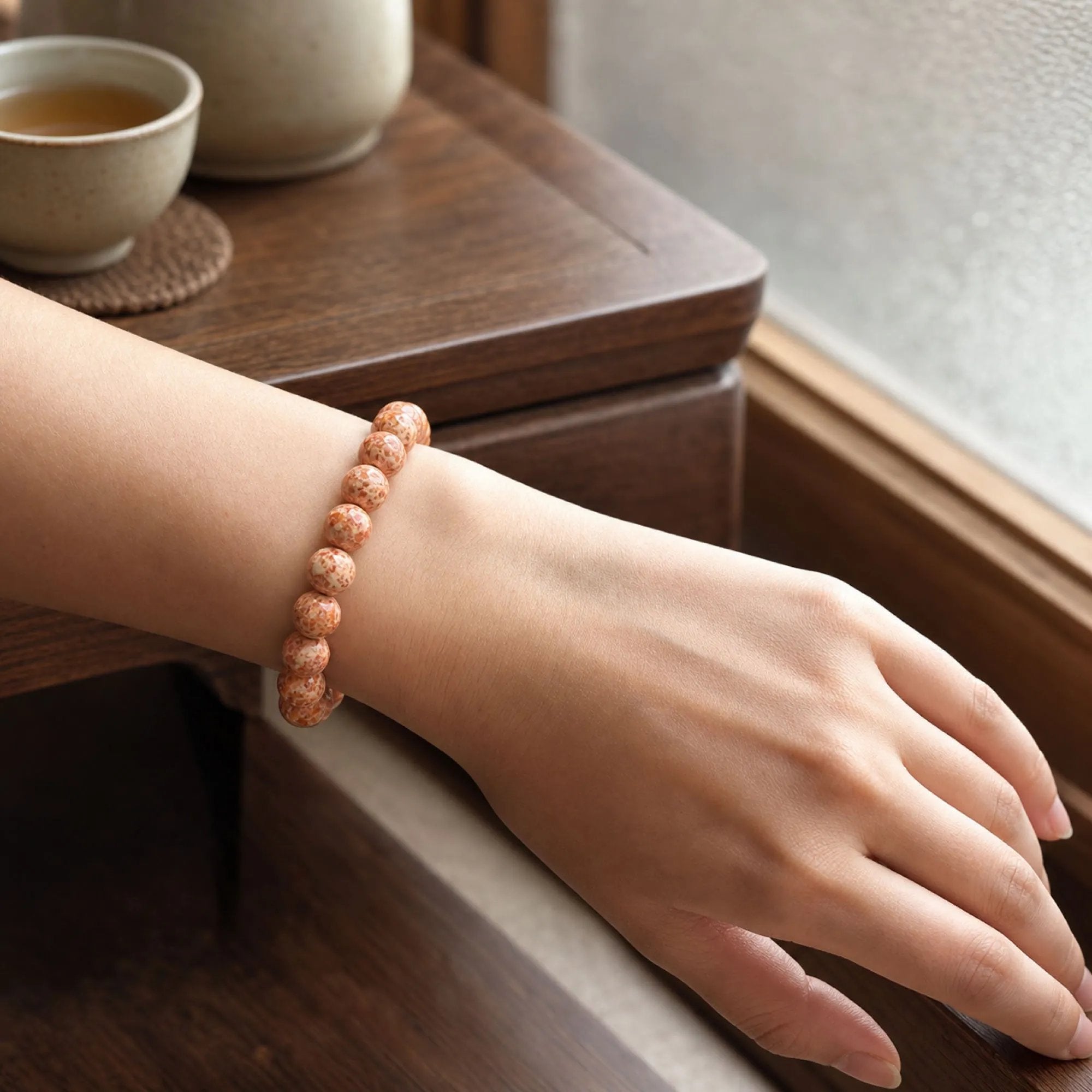 Chinese Lacquerware Beaded Bracelet - Amber