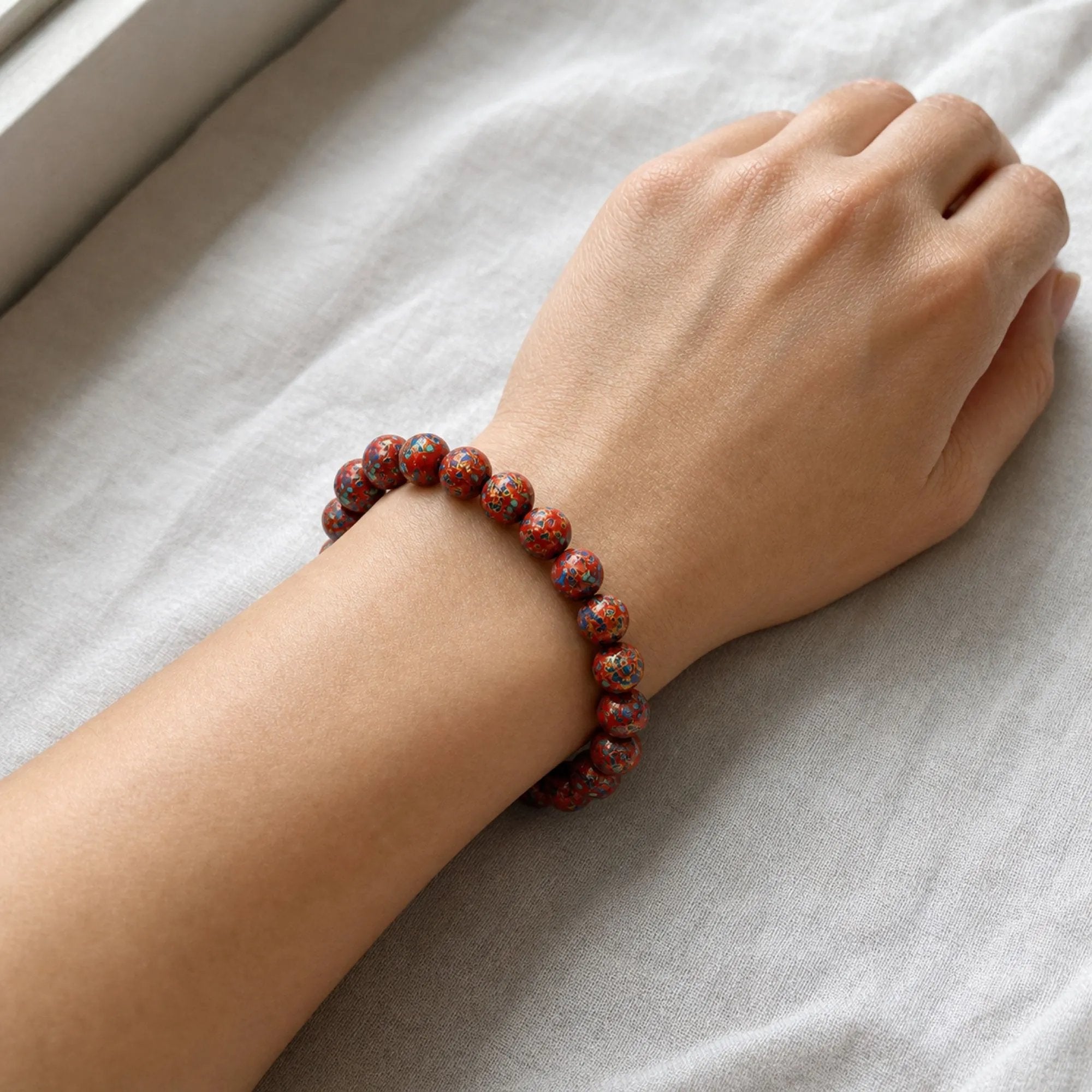 Chinese Lacquerware Beaded Bracelet - Jujube Red