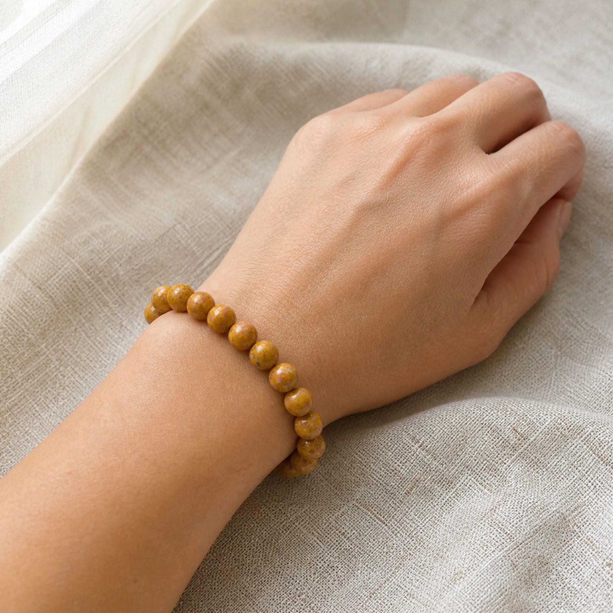 Chinese Lacquerware Beaded Bracelet - Earthy Yellow