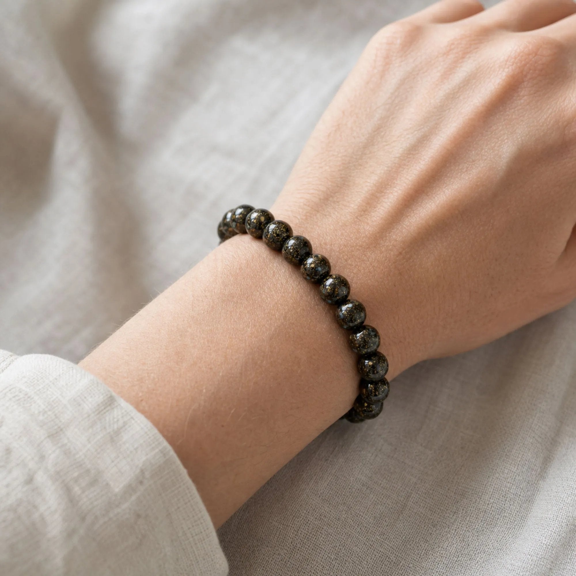Chinese Lacquerware Beaded Bracelet - Midnight Black