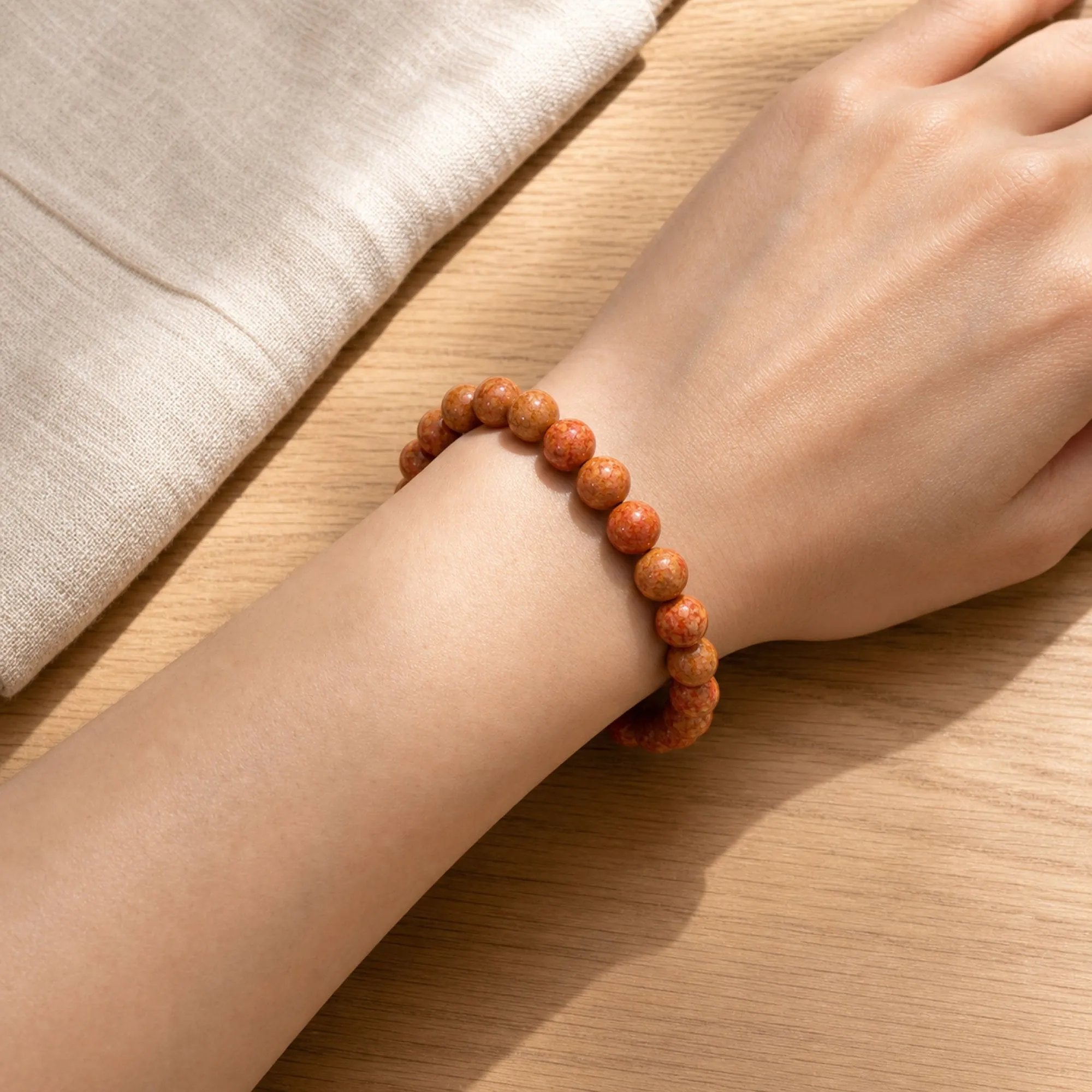 Chinese Lacquerware Beaded Bracelet - Tangerine Orange