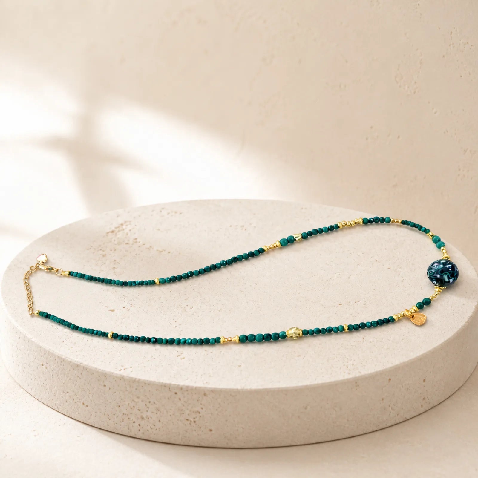 Lacquerware & Turquoise Beaded Necklace with 18K Gold Accents - 05 modern minimal