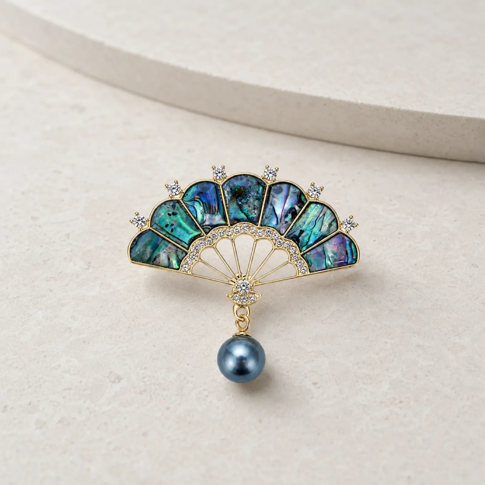 Abalone Shell Fan Pendant with Crystal Accents & Pearl Drop - 05 modern minimal 5 11zon 039b630e d521 4307 b446 2a87cd1312dc