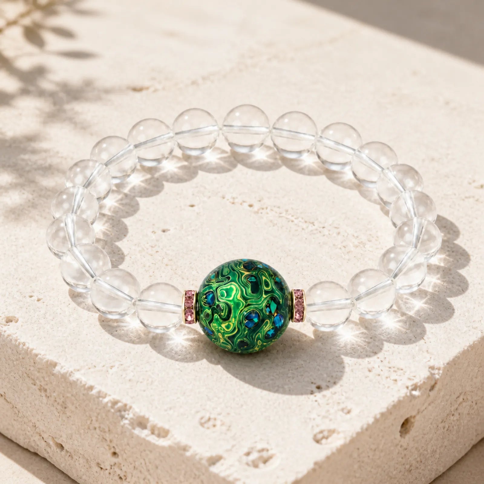 Clear Quartz & Green Lacquerware Bead Bracelet with Crystal Spacers - 05 modern minimal 5 11zon 1b2df45d 1106 44bf aaa7 d07461c623d