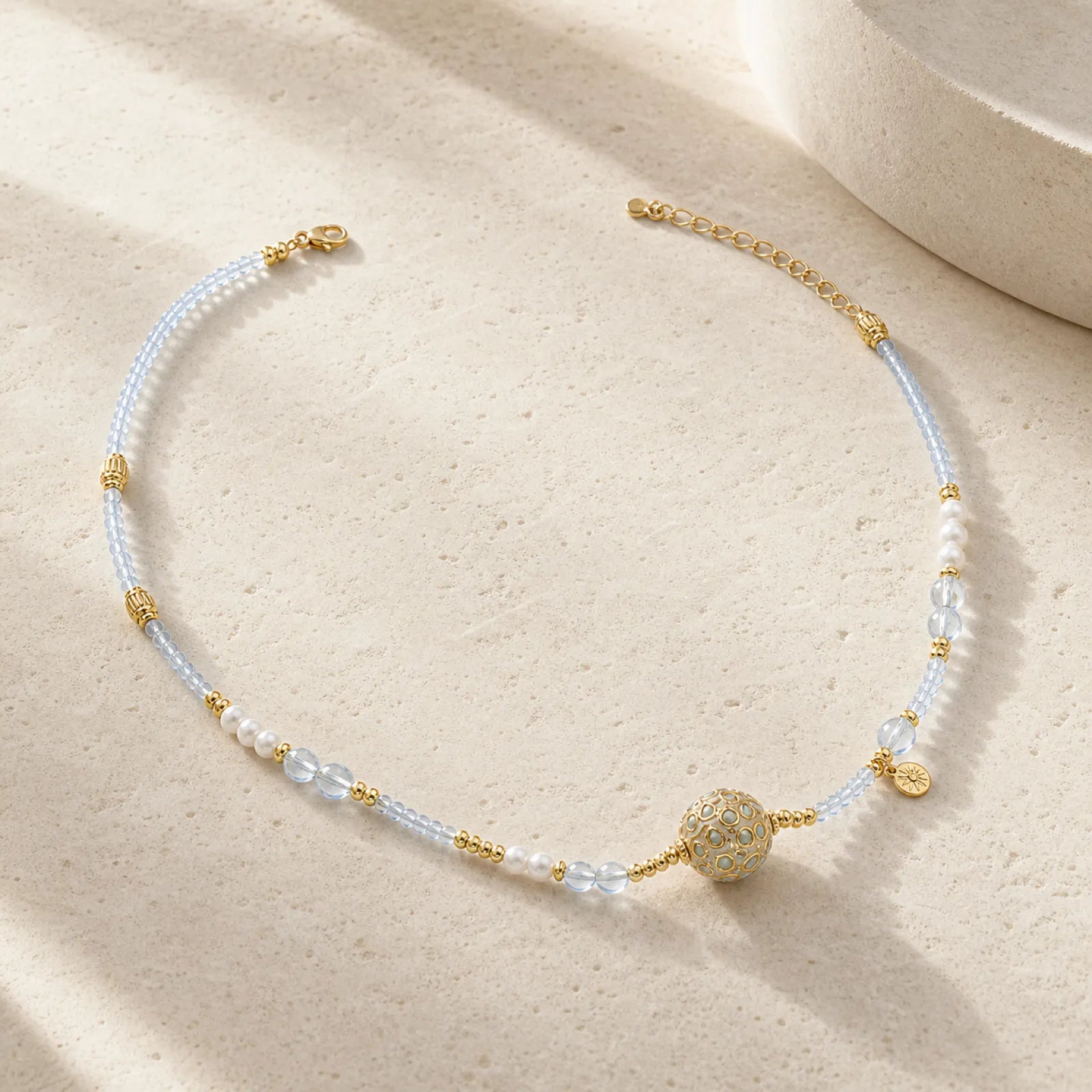 Lacquerware & White Crystal Beaded Necklace with 18K Gold Accents - 05 modern minimal 5 11zon 6f581eab 0853 4892 add3 1abb3d1ac05e