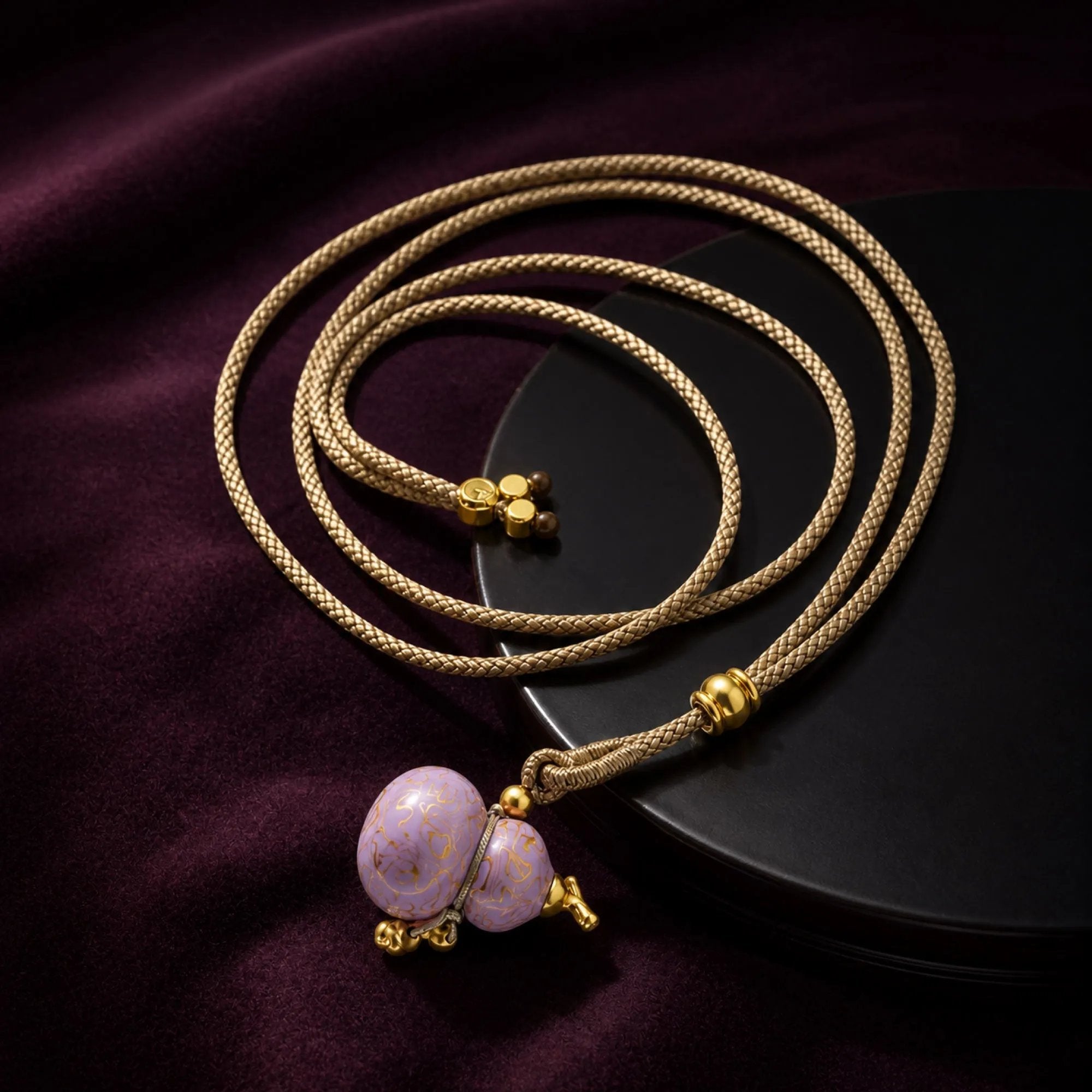 Chinese Lacquerware Gourd Necklace - Lavender