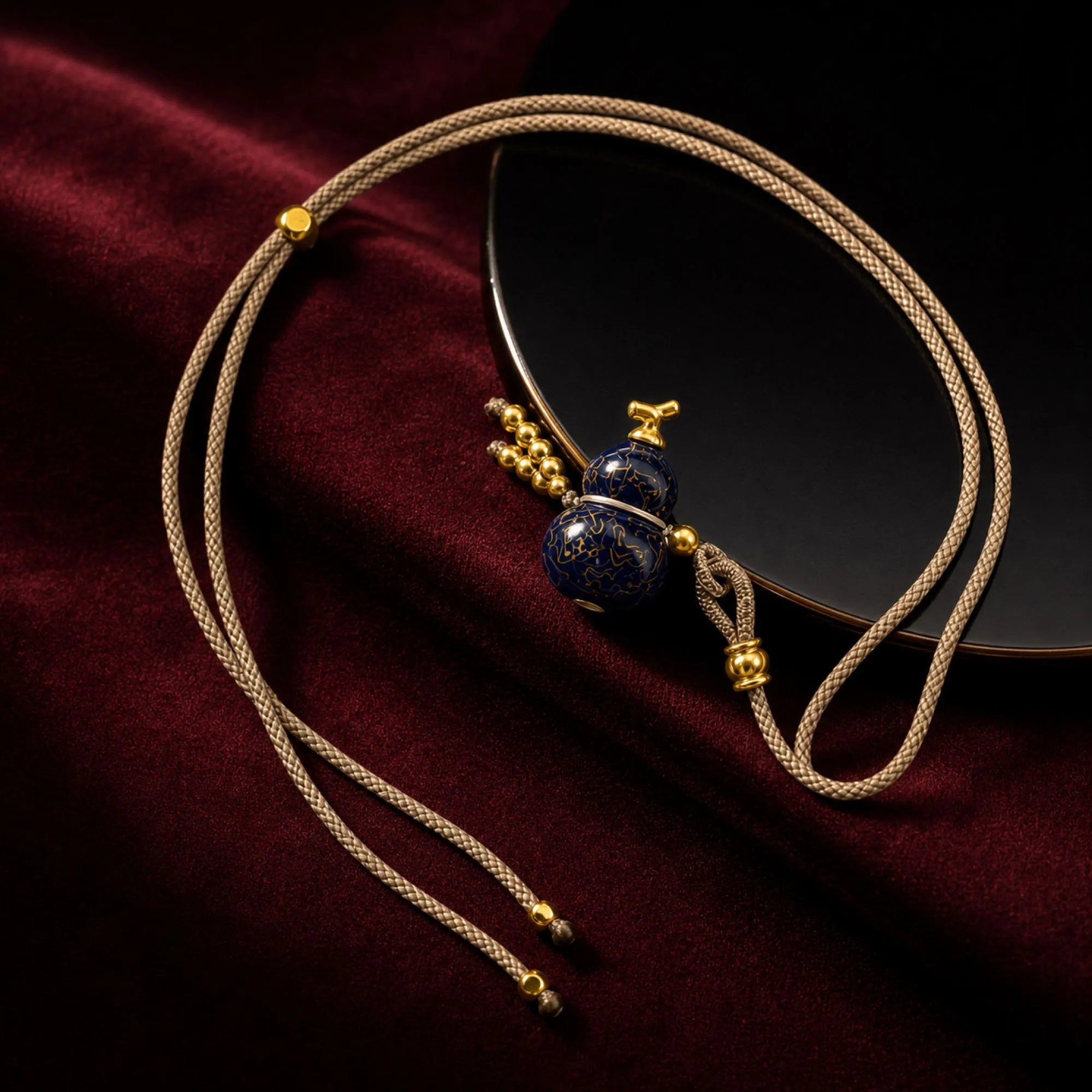 Chinese Lacquerware Gourd Necklace - Deep Blue