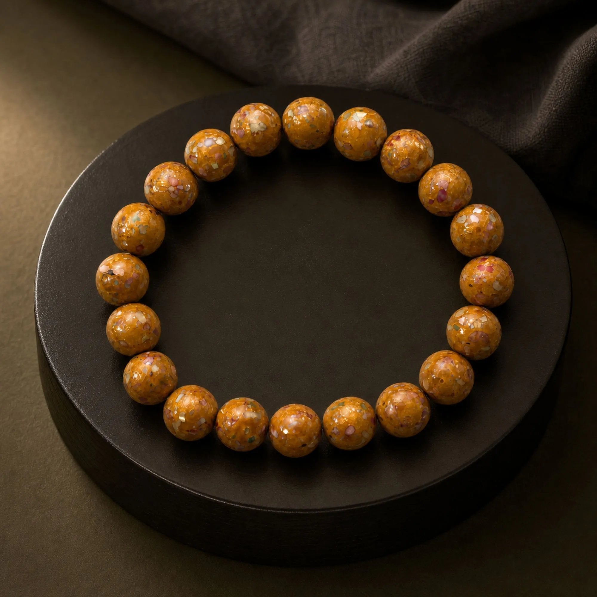 Chinese Lacquerware Beaded Bracelet - Earthy Yellow