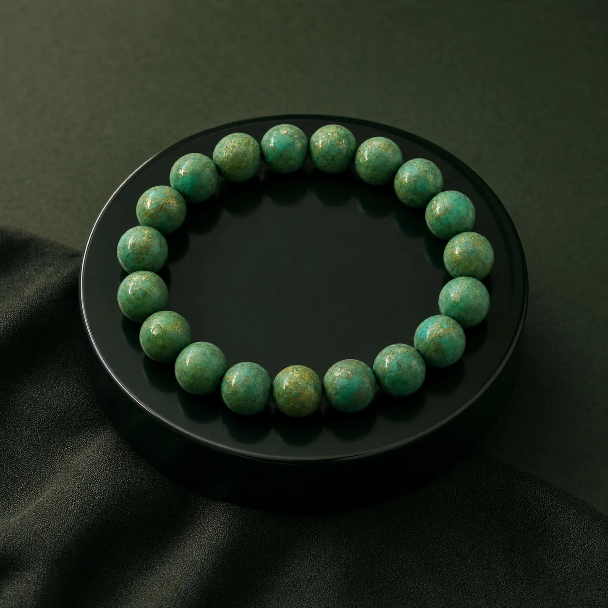 Chinese Lacquerware Beaded Bracelet - Turquoise