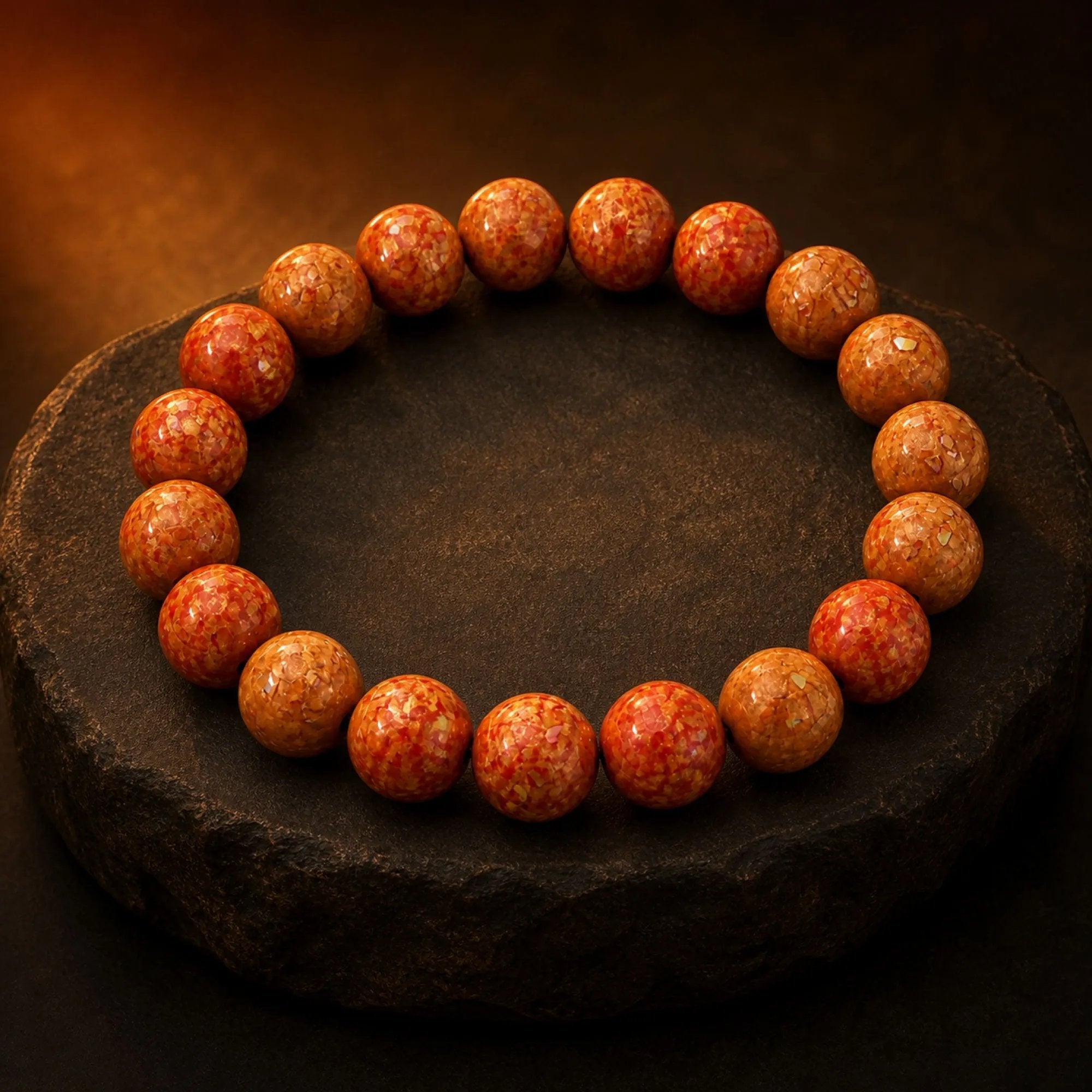 Chinese Lacquerware Beaded Bracelet - Tangerine Orange