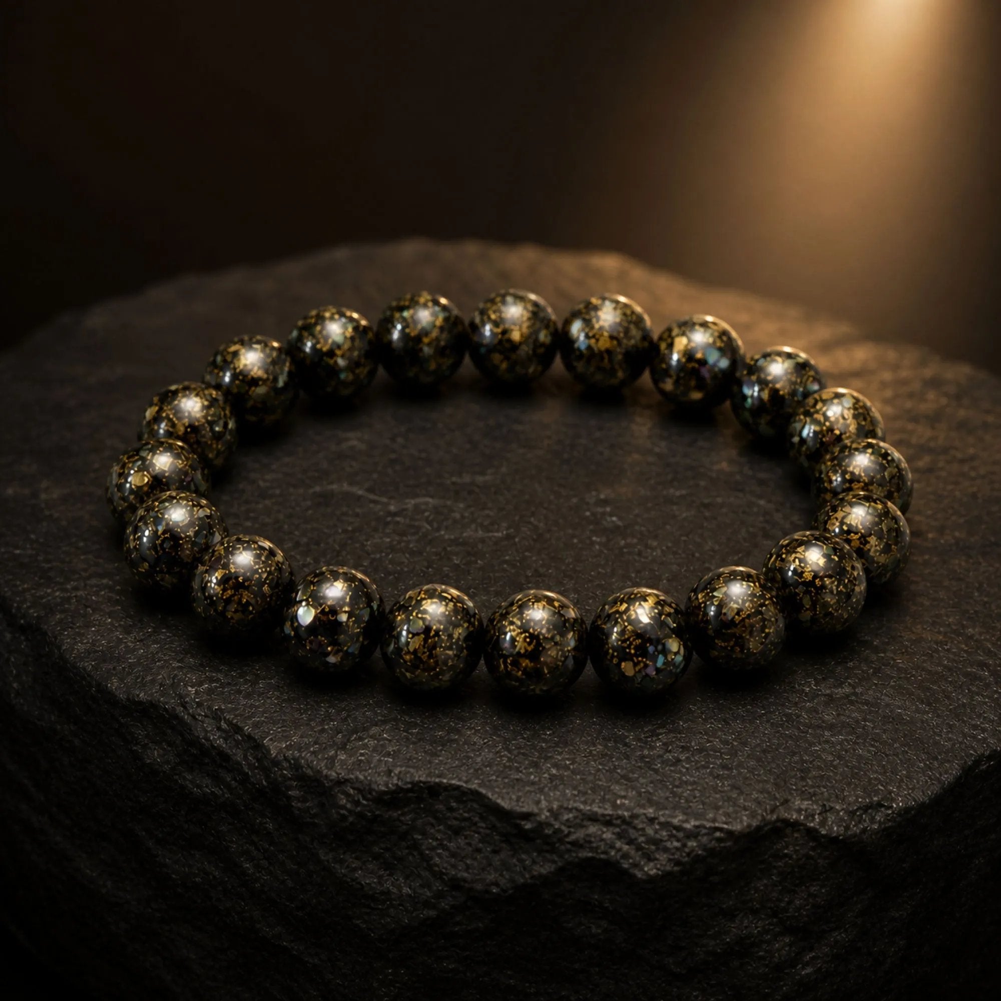 Chinese Lacquerware Beaded Bracelet - Midnight Black