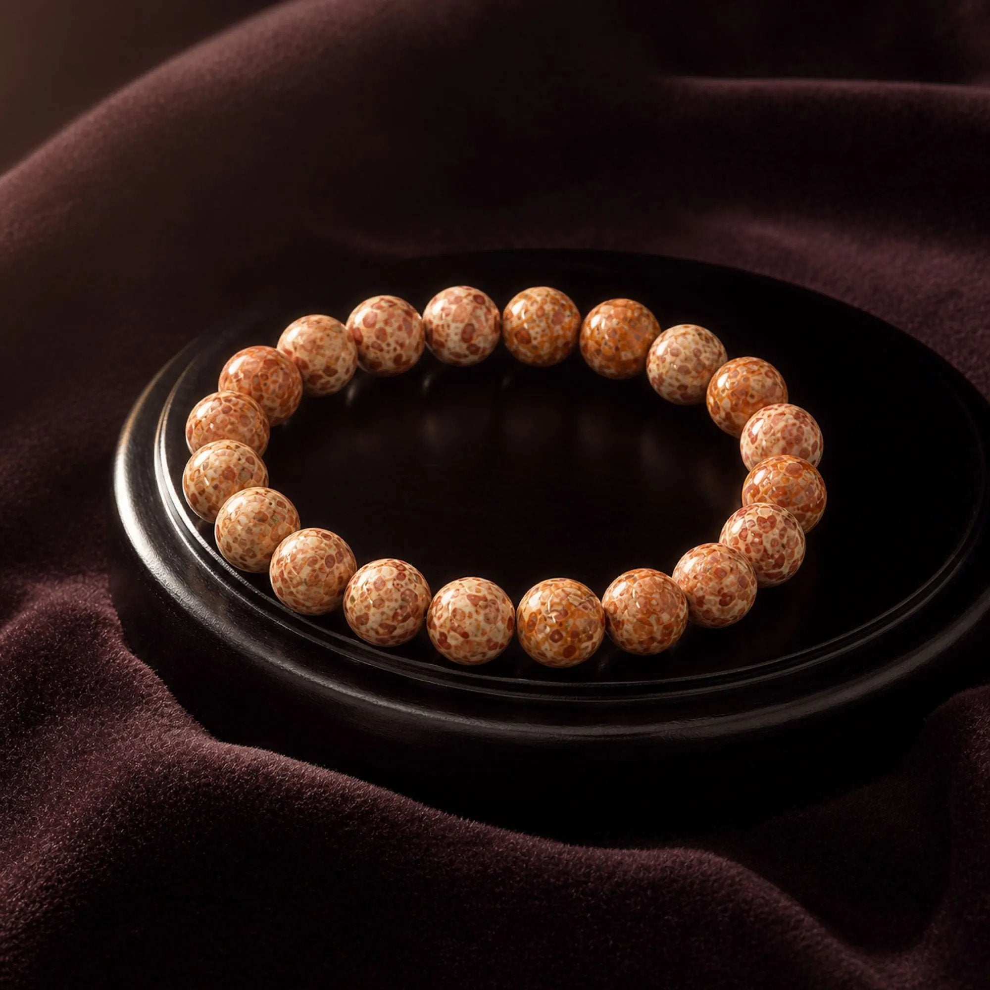 Chinese Lacquerware Beaded Bracelet - Amber