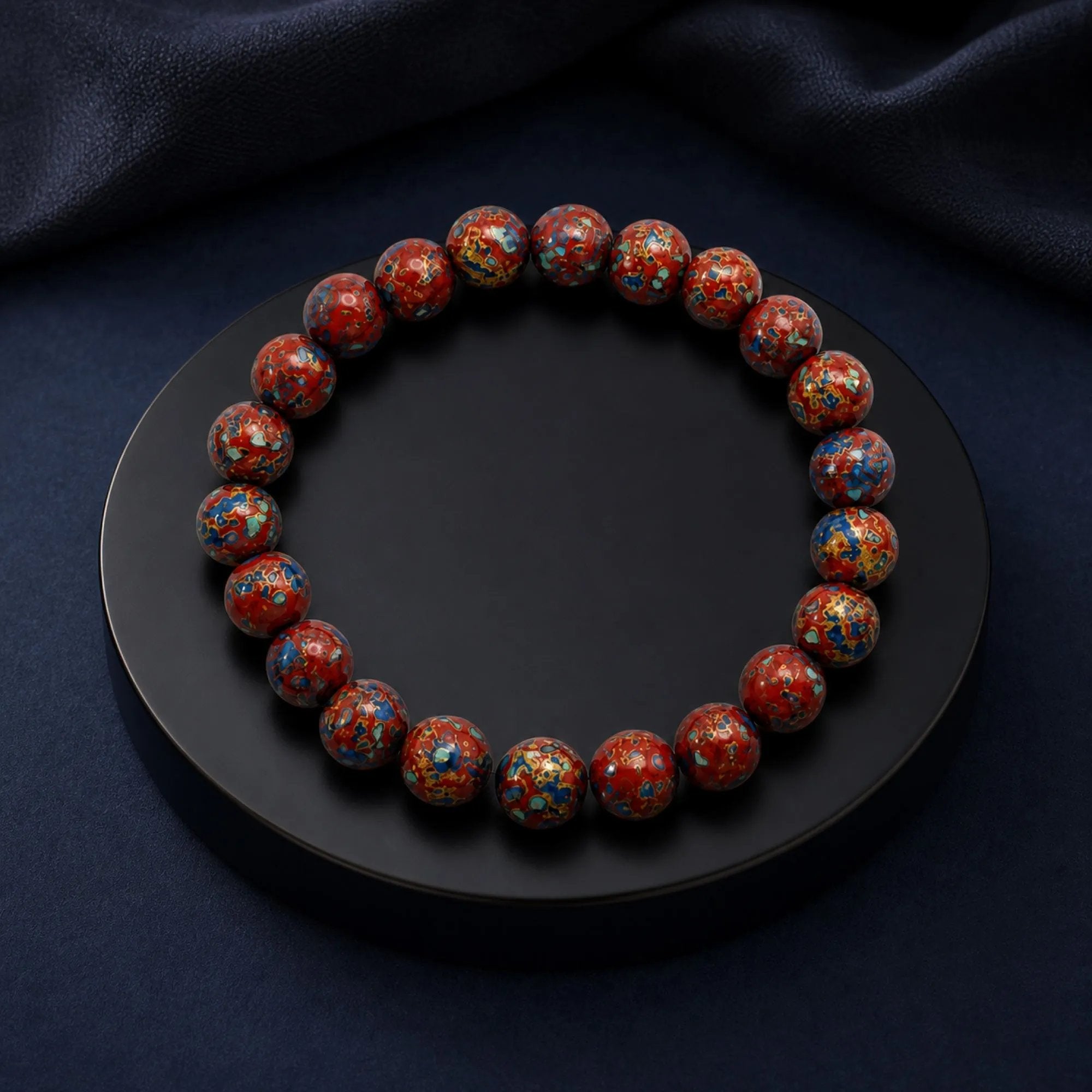Chinese Lacquerware Beaded Bracelet - Jujube Red