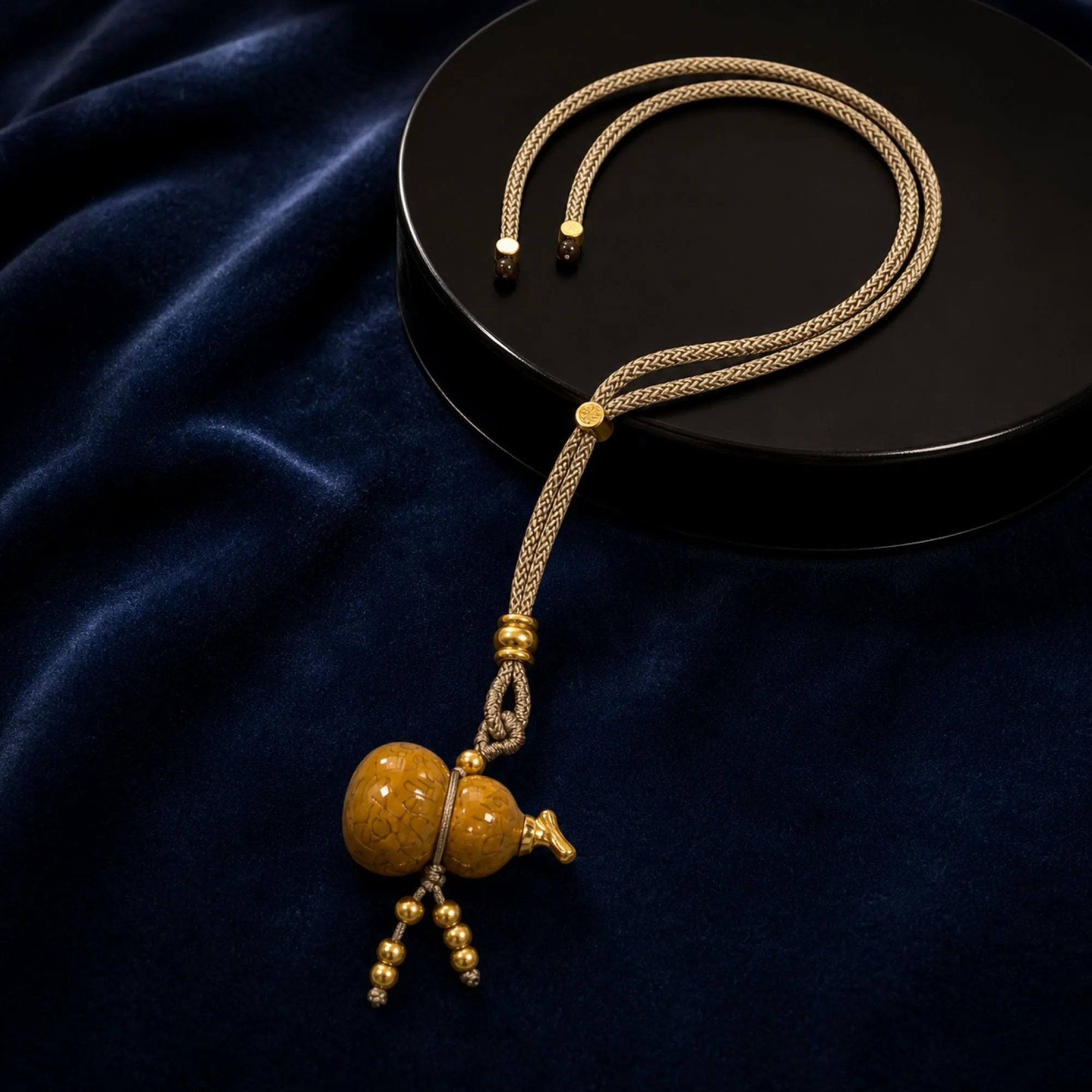 Chinese Lacquerware Gourd Necklace - Earthy Yellow