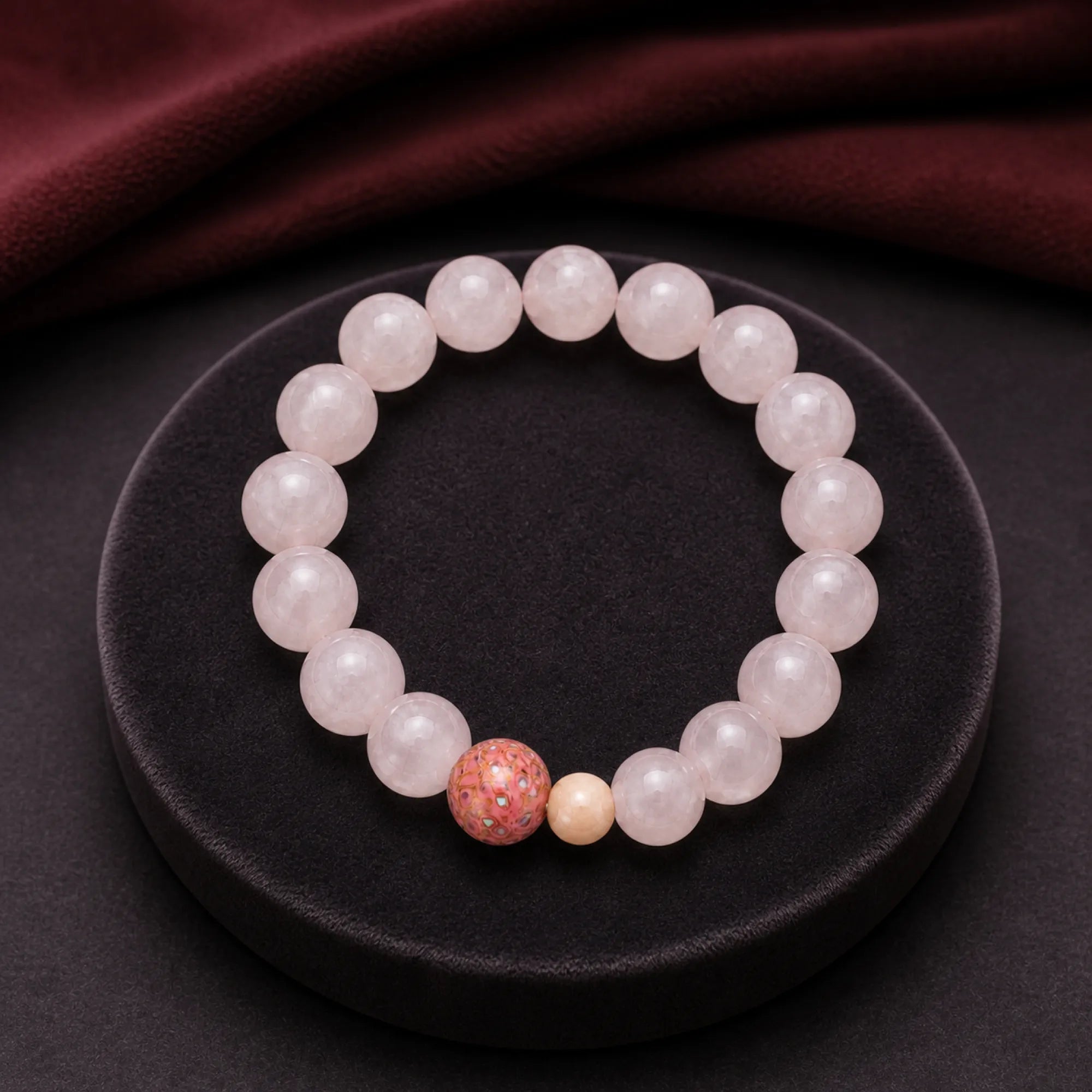 Lacquerware & Rose Quartz Beaded Stretch Bracelet - lifestyle scene 3