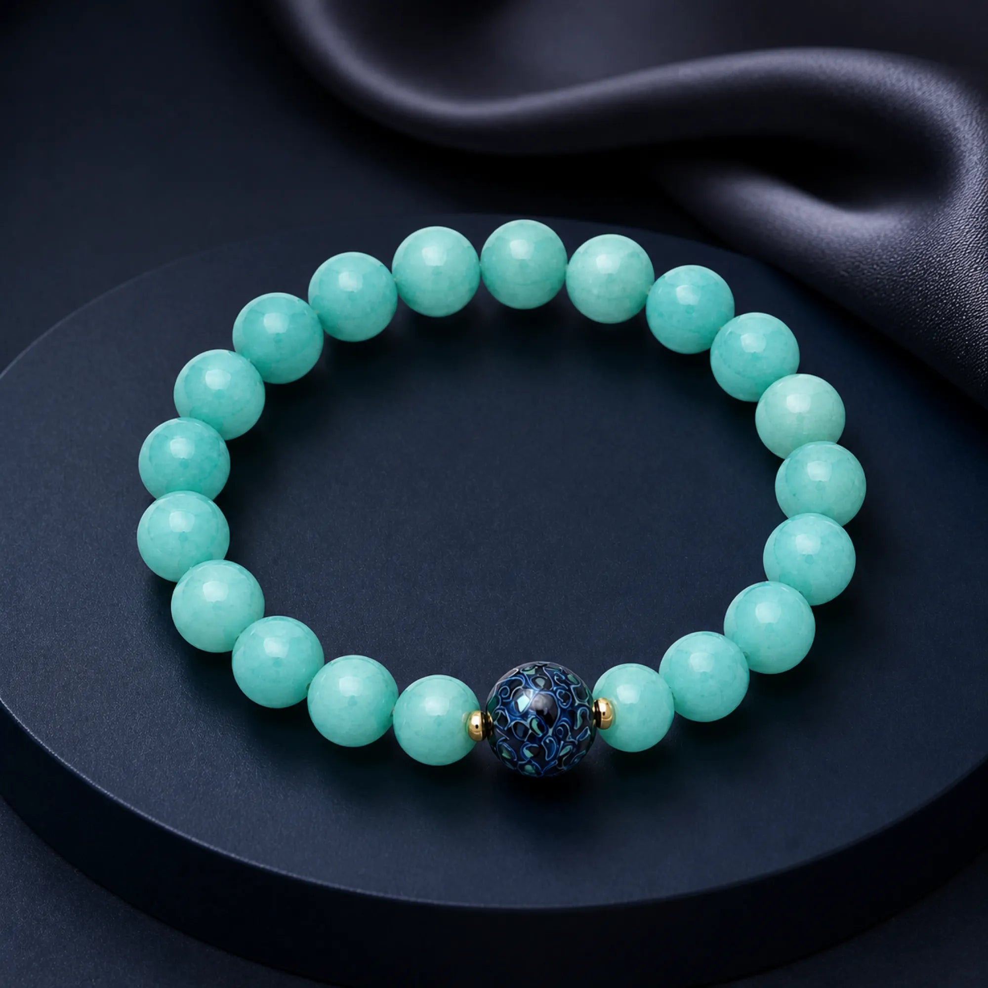 Aquamarine & Lacquerware Focal Bead Bracelet - lifestyle scene 3