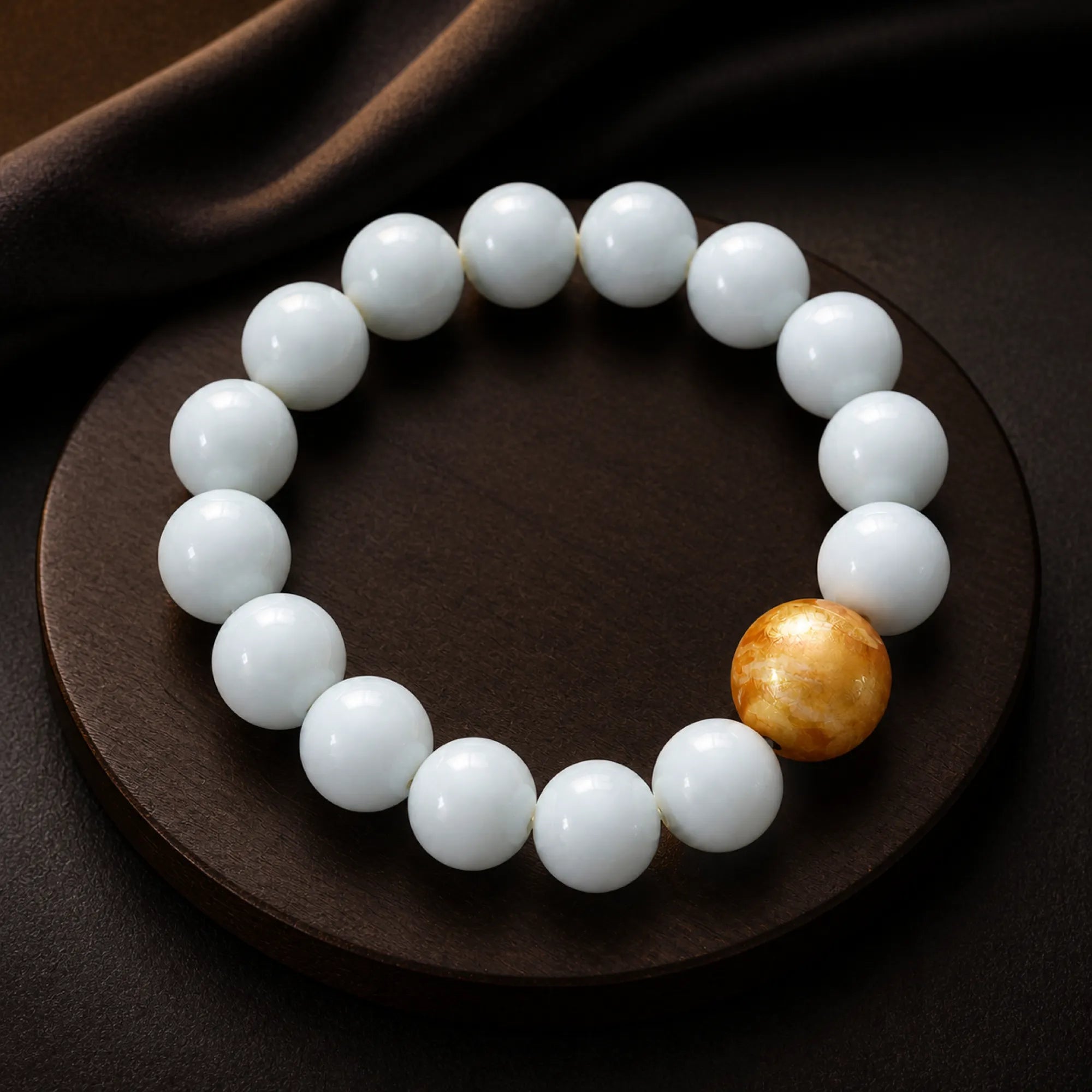 White Jade & Lacquerware Focal Bead Bracelet - lifestyle scene 3