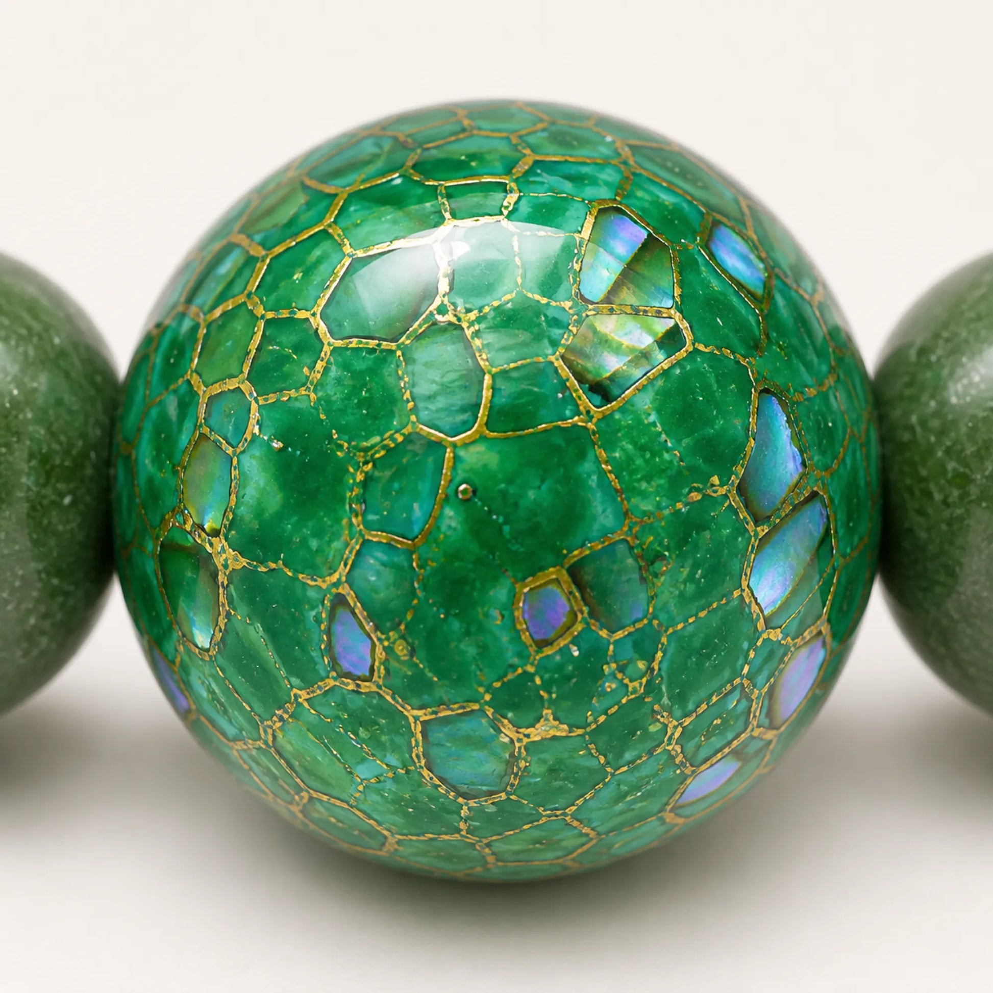 Lacquerware & Aromatic Herbal Beaded Stretch Bracelet — Green Yuzu Luck - detail view