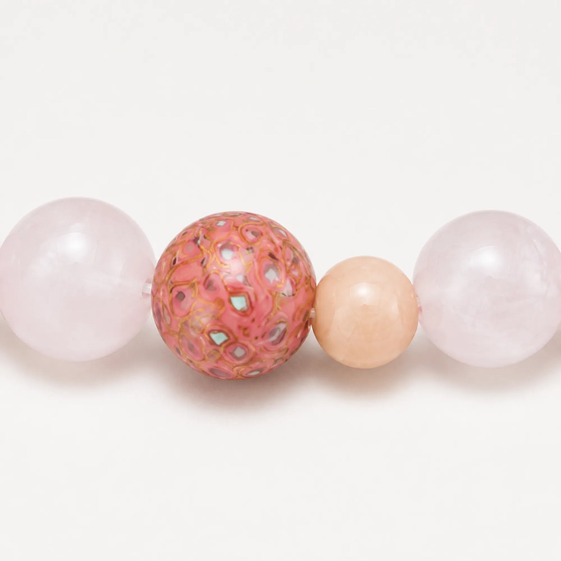 Lacquerware & Rose Quartz Beaded Stretch Bracelet - detail view