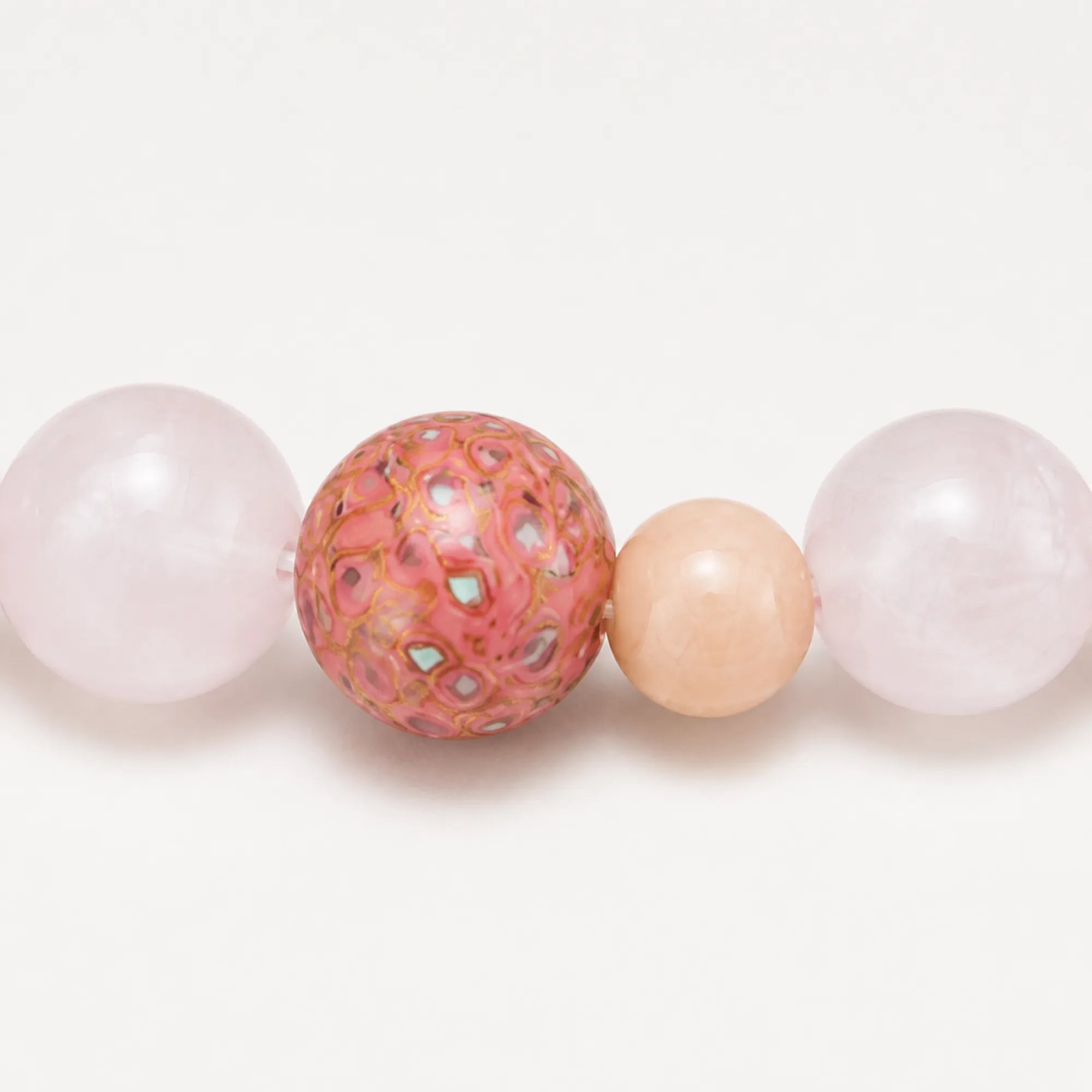Lacquerware & Rose Quartz Beaded Stretch Bracelet - detail view