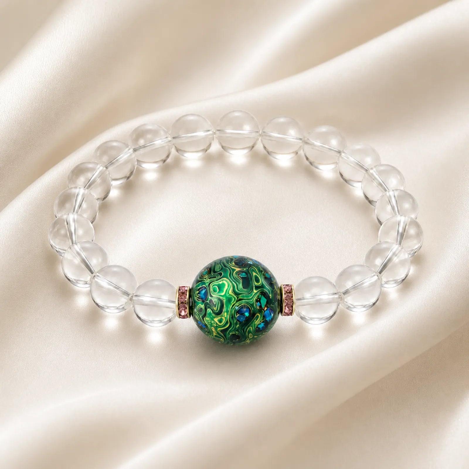 Clear Quartz & Green Lacquerware Bead Bracelet with Crystal Spacers - 06 ivory silk 6 11zon 0f4c78ca 6a33 497b a44c 1d75c5107e0f