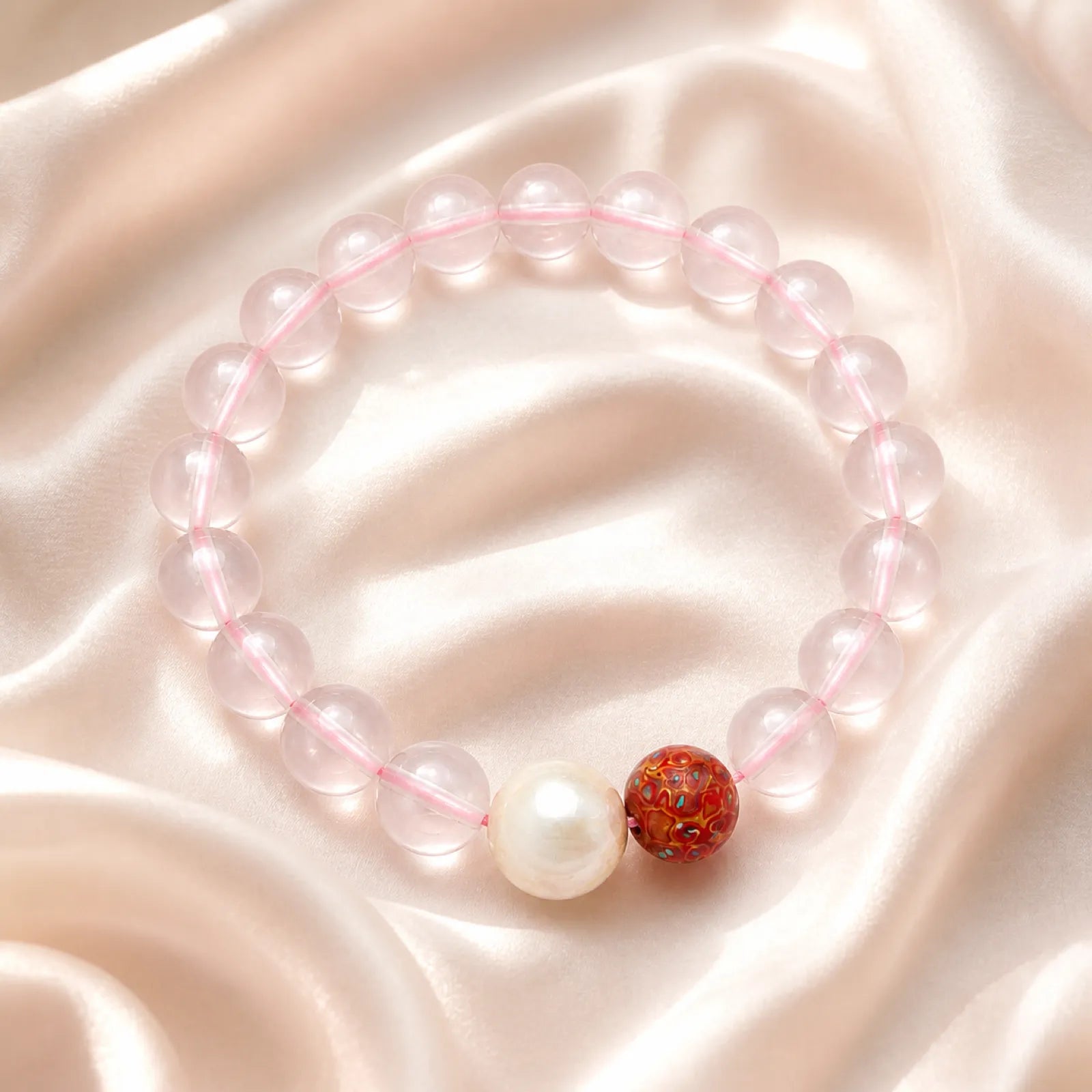 Rose Quartz & Lacquerware Bead Bracelet with Pearl Accent - 06 ivory silk 6 11zon 8b76a376 2f80 4f19 ba12 9d3f4c