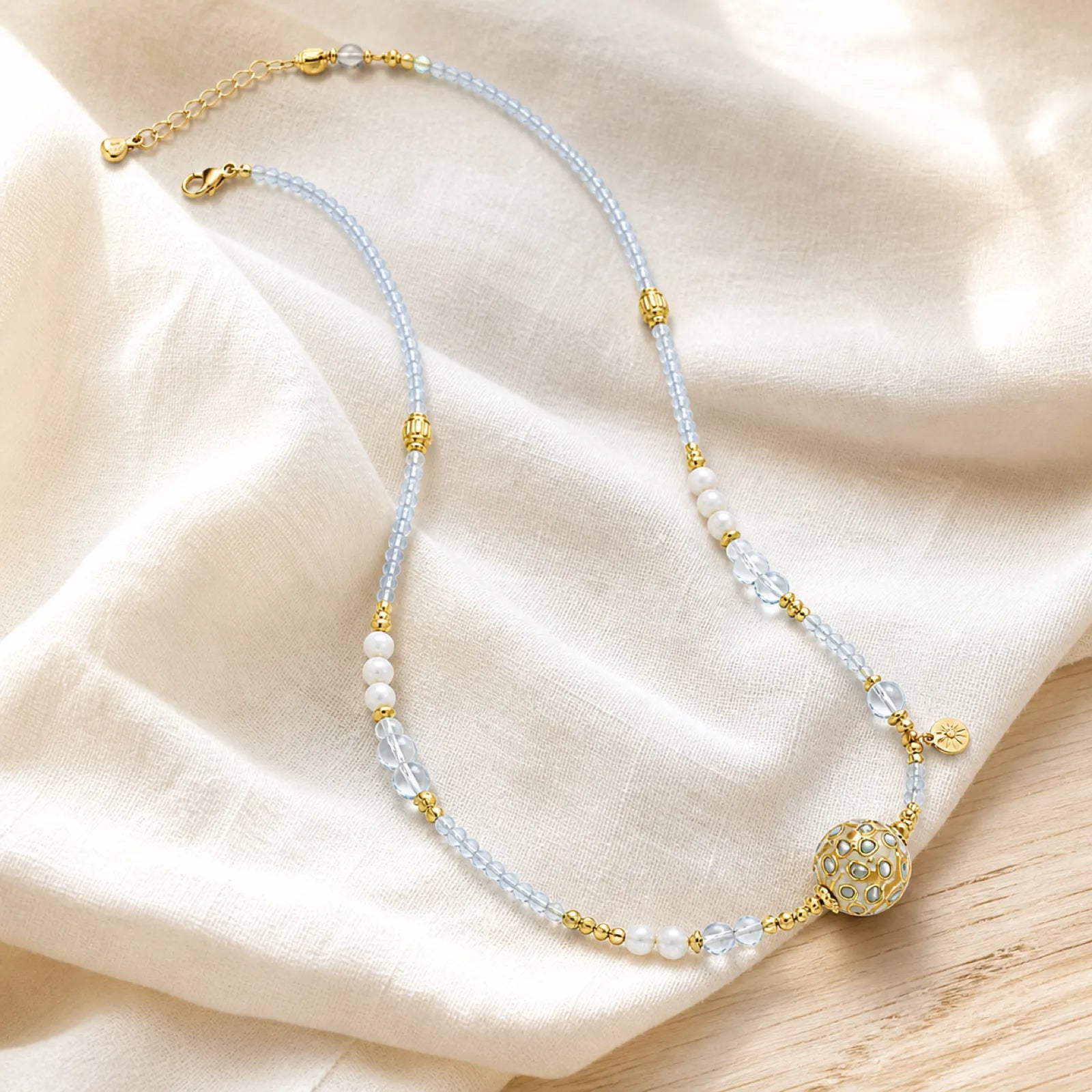 Lacquerware & White Crystal Beaded Necklace with 18K Gold Accents - 06 natural silk 6 11zon 5402cad9 6af7 48f0 af79 15b738690ee