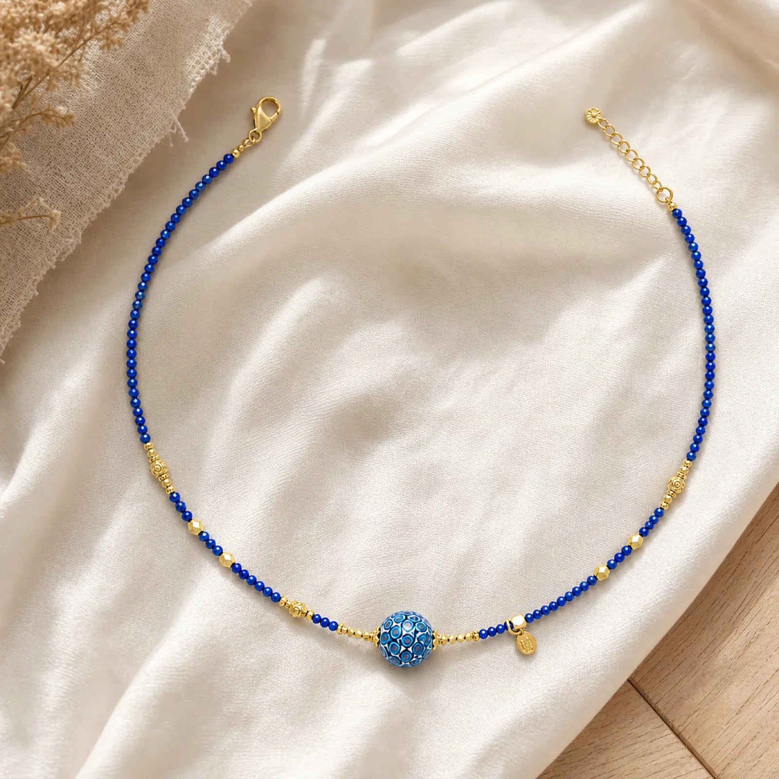 Lacquerware & Lapis Lazuli Choker Necklace with 18K Gold Accents - 06 natural silk 6 11zon a44bdd6c 7906 4e25 9808 10c7e78d3f