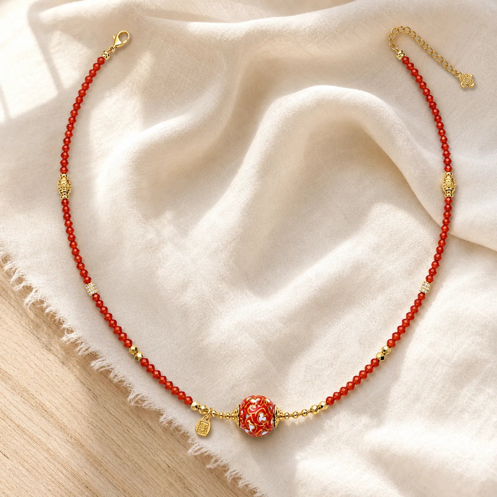Lacquerware & Red Agate Beaded Necklace with 18K Gold Accents - 06 natural silk 6 11zon f436b5bd dca5 4c5e a8eb 7029b723cc1c