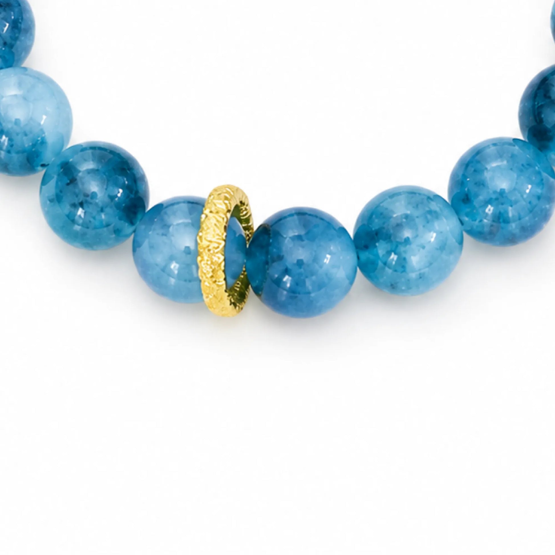 Blue Chalcedony & Lacquerware Bead Bracelet with Brass Accents - detail view 2