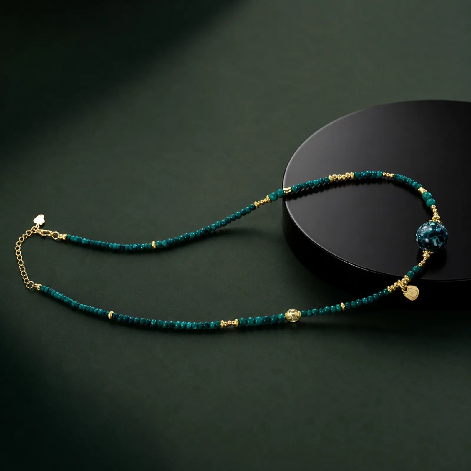 Lacquerware & Turquoise Beaded Necklace with 18K Gold Accents - 07 premium dark