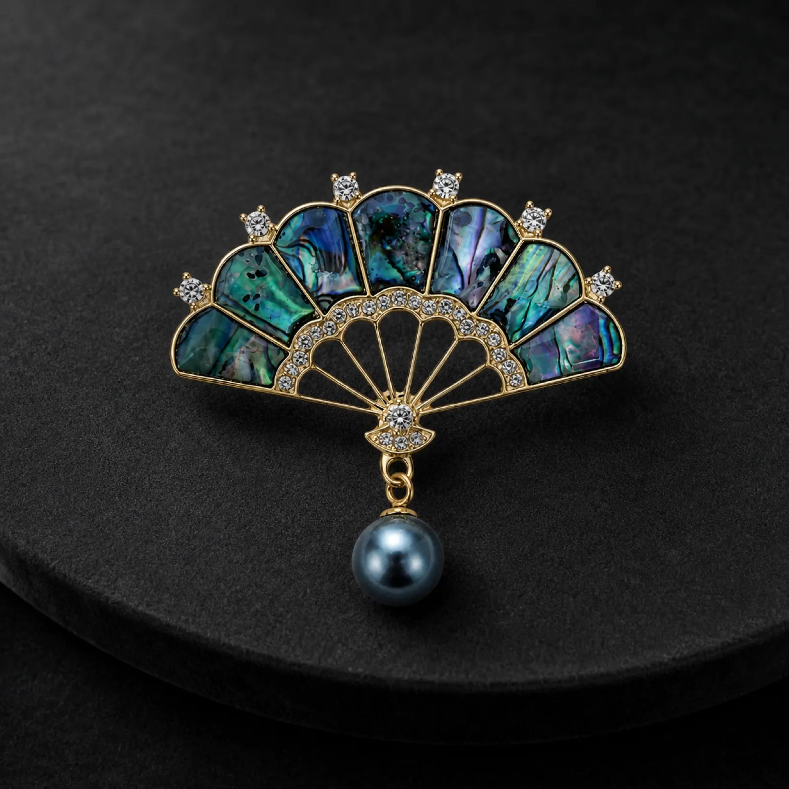 Abalone Shell Fan Pendant with Crystal Accents & Pearl Drop - 07 premium dark 7 11zon 1748b248 251f 4c00 b663 606e50b9b37d