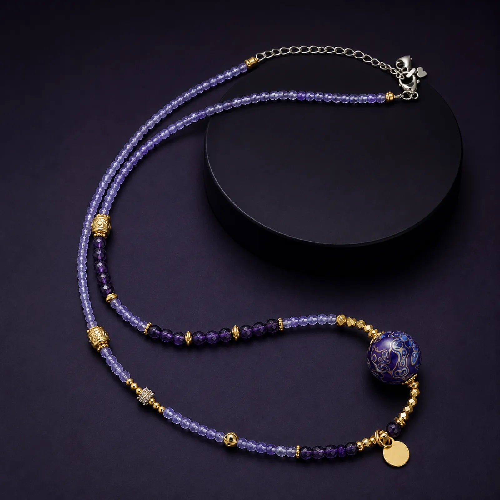 Lacquerware & Amethyst Beaded Necklace with 18K Gold Accents - 07 premium dark 7 11zon 1add400e 2855 4315 8fda 1f925745cd