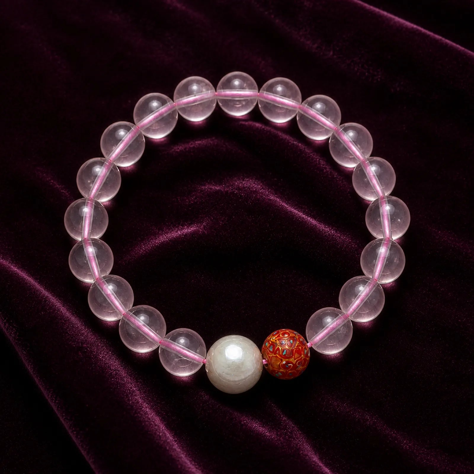 Rose Quartz & Lacquerware Bead Bracelet with Pearl Accent - 07 premium dark 7 11zon 2418f3c9 1e74 47b8 adbc 75f7de4894f