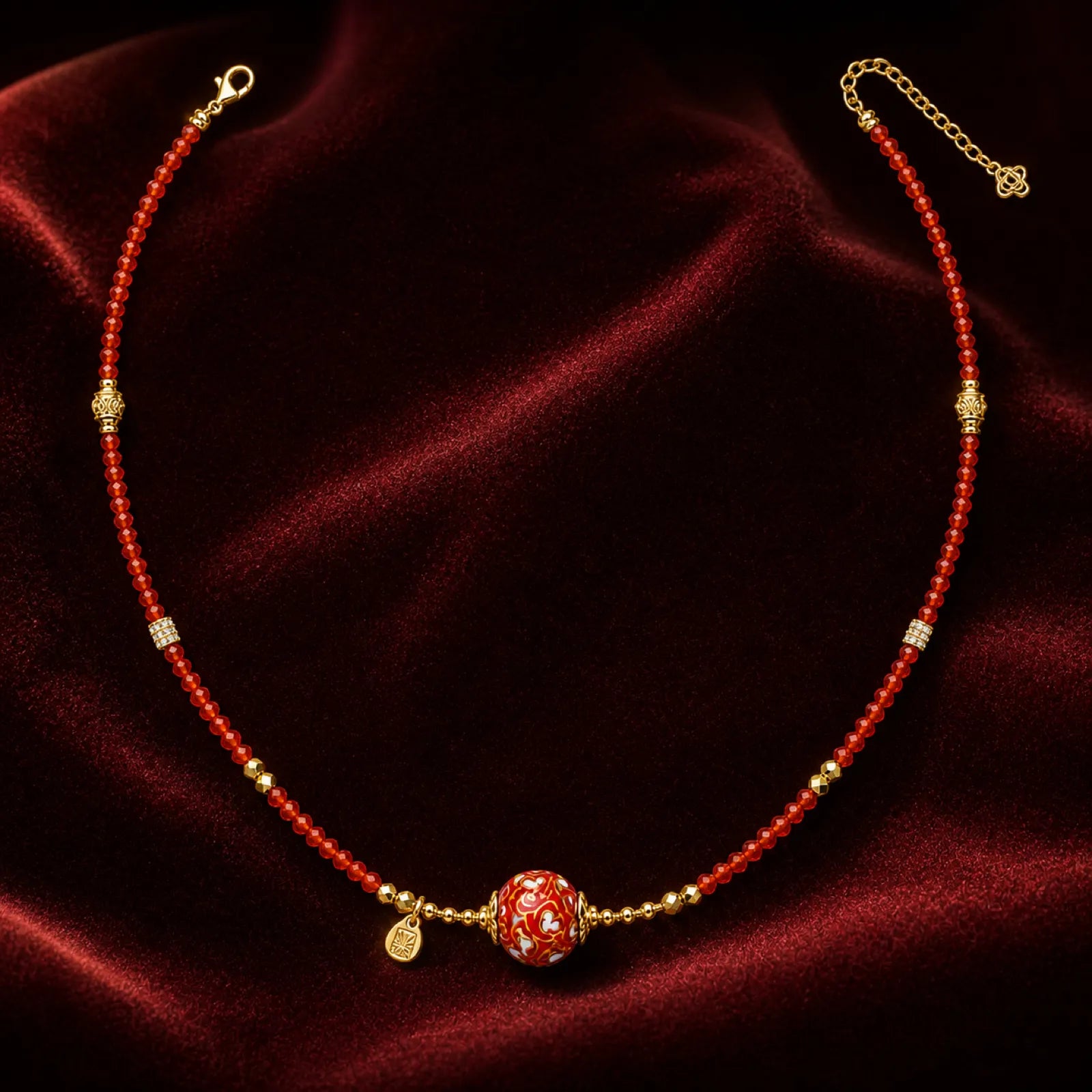 Lacquerware & Red Agate Beaded Necklace with 18K Gold Accents - 07 premium dark 7 11zon 81a01d55 bcd0 4757 a773 c455e749afd