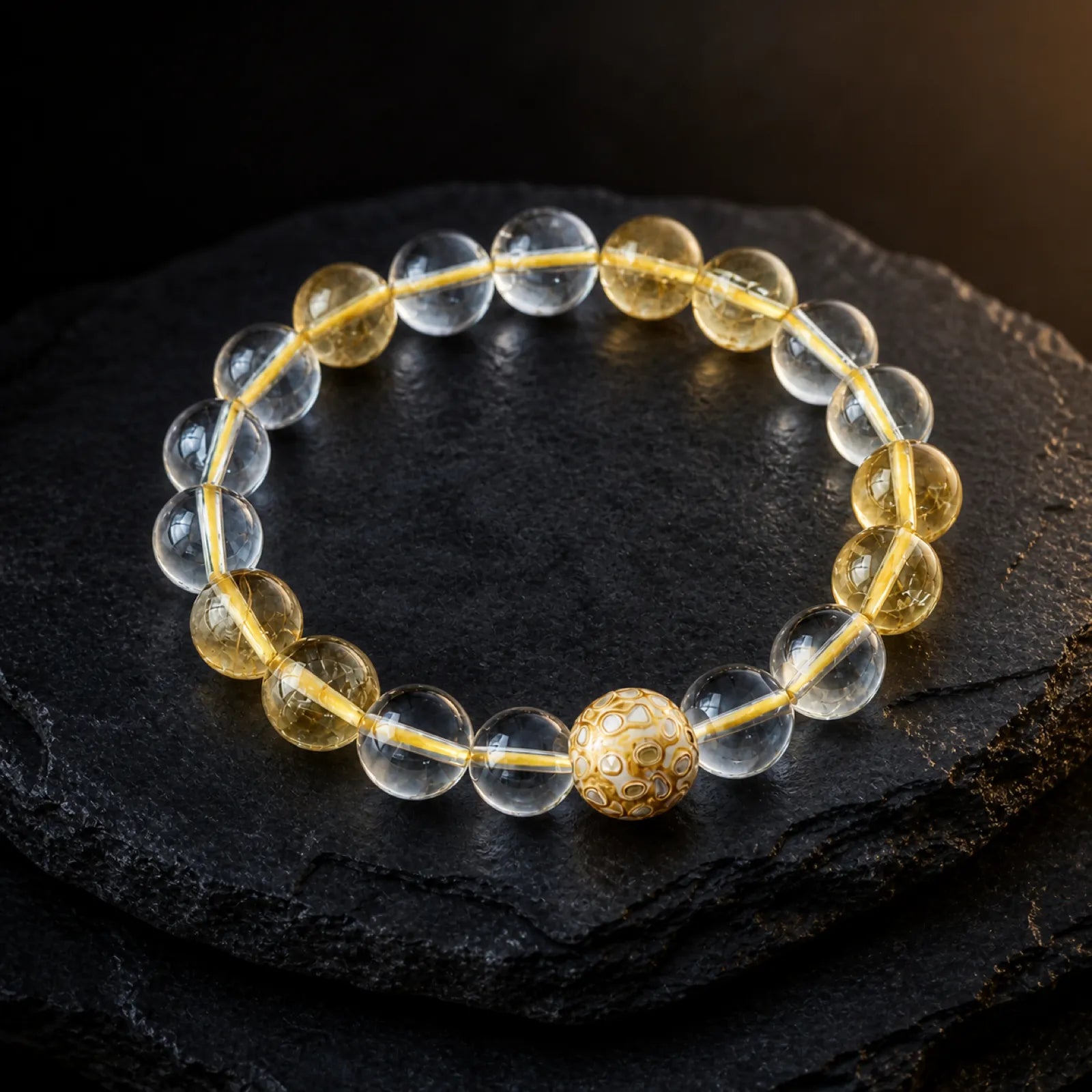Clear & Citrine Quartz Mixed Bead Bracelet with Lacquerware Accent - 07 premium dark 7 11zon b75654ed 359a 4228 9e3e 74d91a815ba