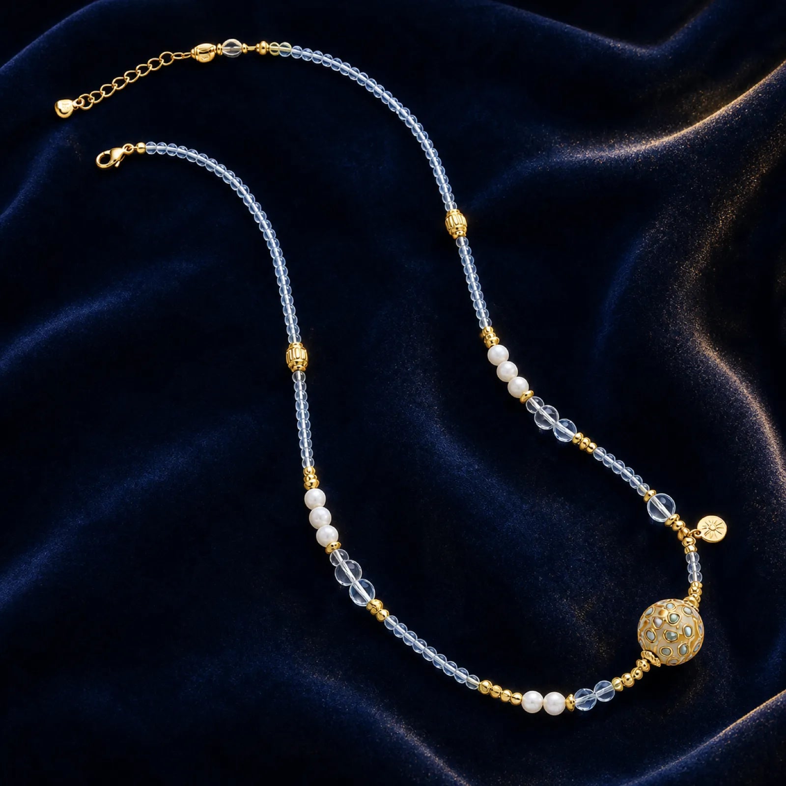 Lacquerware & White Crystal Beaded Necklace with 18K Gold Accents - 07 premium dark 7 11zon ee5b2e3d 7ee0 4047 8d30 911b69132a